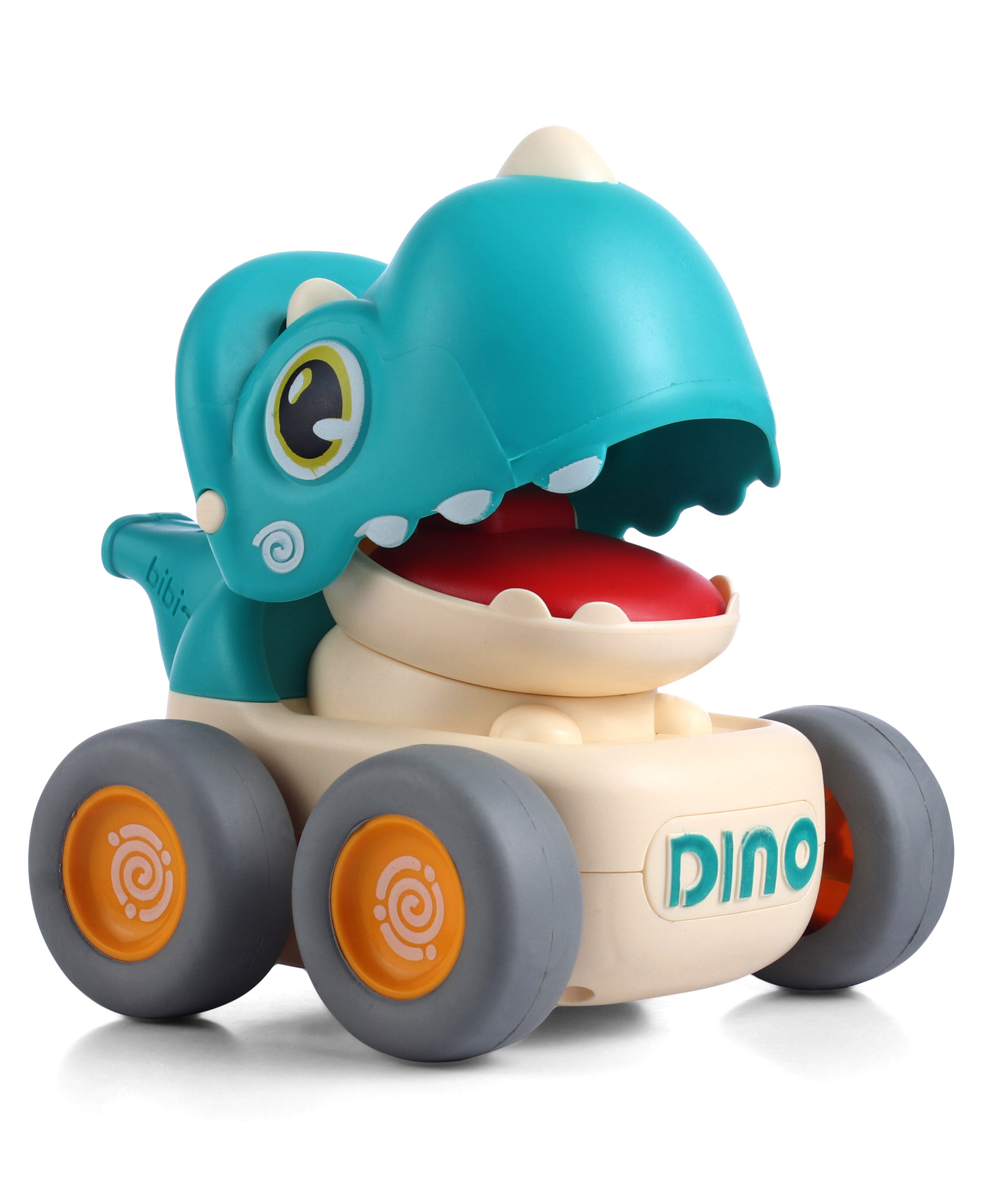 Play Nation Dino Push & Go Toy with Whistle Friction Powered Pull Back Vehicle - Light Blue