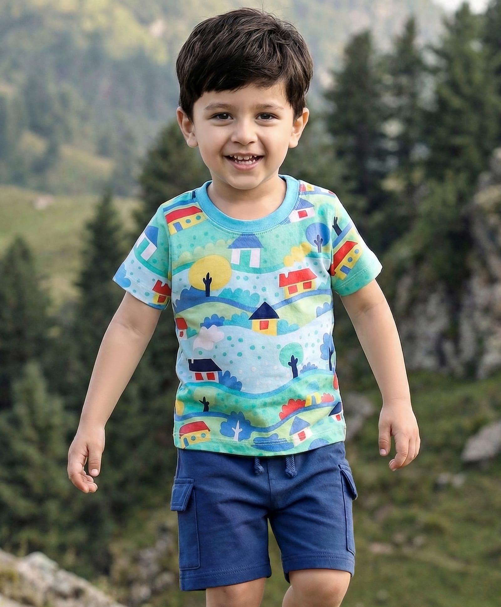 Babyhug Single Jersey Knit Half Sleeves Printed T-Shirt & Shorts Set - Blue-picture-10