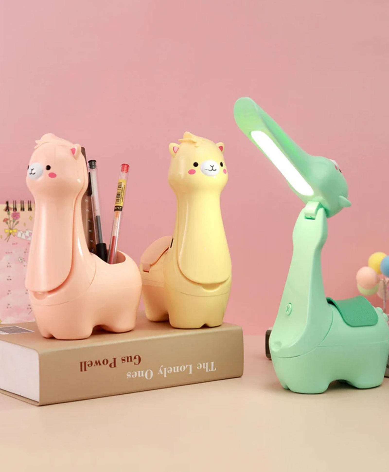 Paper Moon Cute Cartoon Giraffe USB Rechargeable Folding Lamp With Pen Holder Desk Organizer, 1pc - Color/Design May Vary-image-21