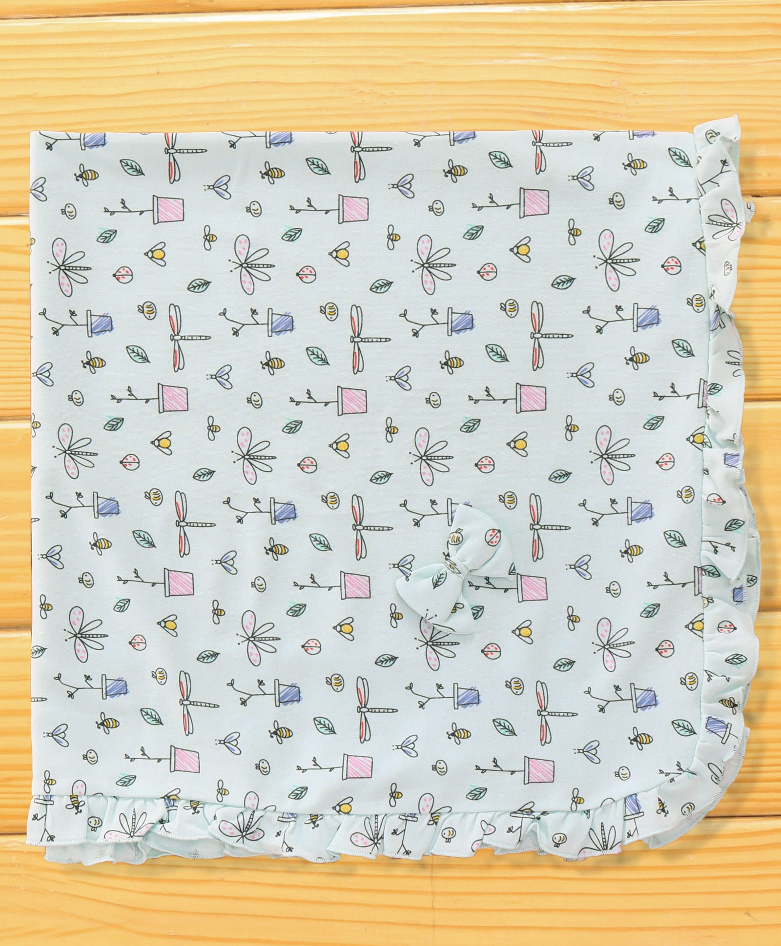 CUCUMBER Interlock Knit Towel With Bees & Insects Print L 82 x B 80 cm - Light Blue-image-32
