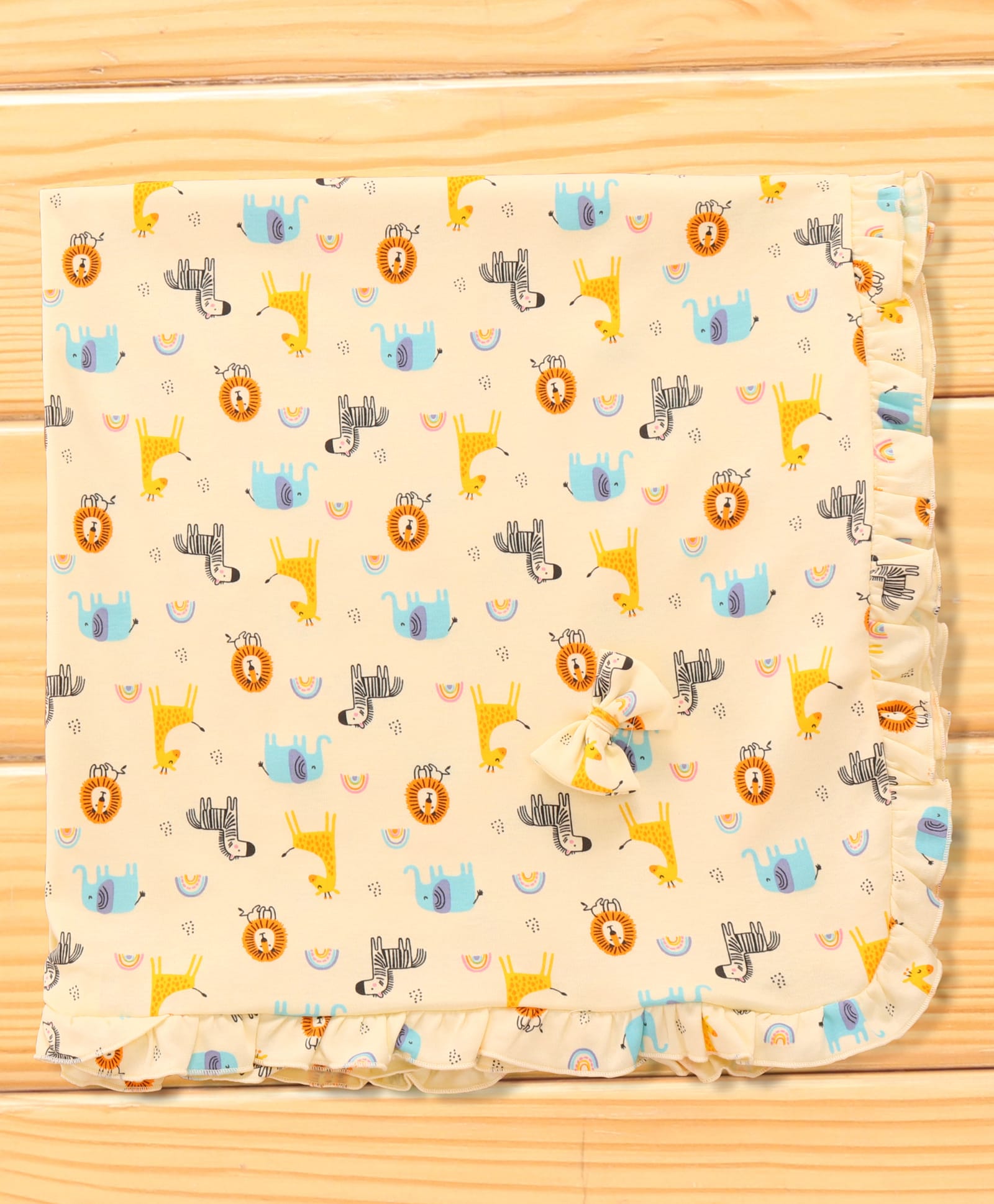 CUCUMBER Interlock Knit Towel With Animals Print L 80 x B 80 cm-Light Yellow-picture-20