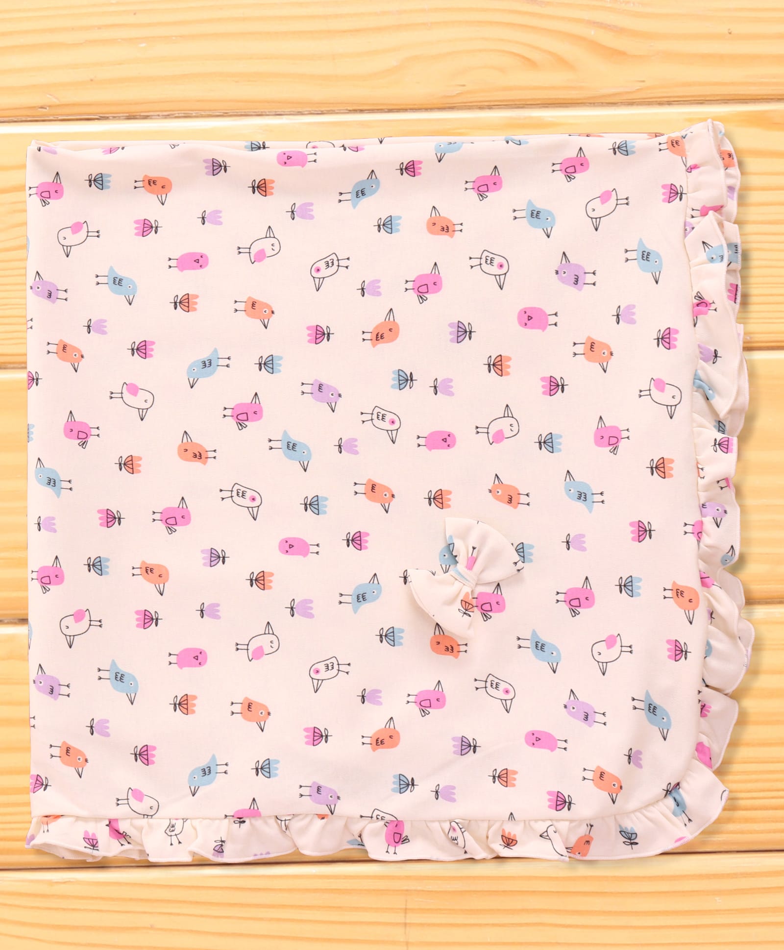 CUCUMBER Interlock Knit Towel With Birds Print L 80.5 x 80 cm - Off White-image-8
