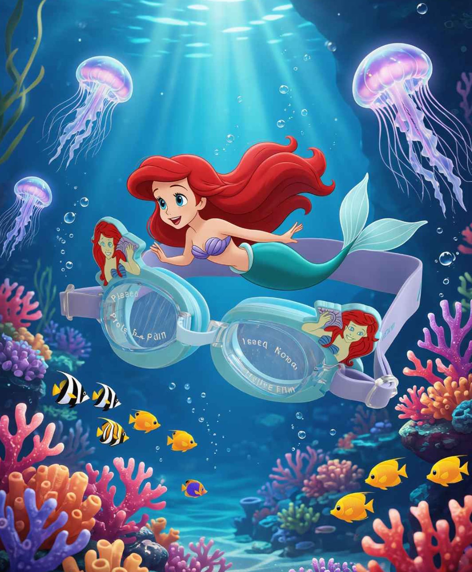 Disney by Yellow Bee Princess Ariel Swimming Goggles with 3D Mermaid Design for Girls- 1 Pair, Blue-image-29