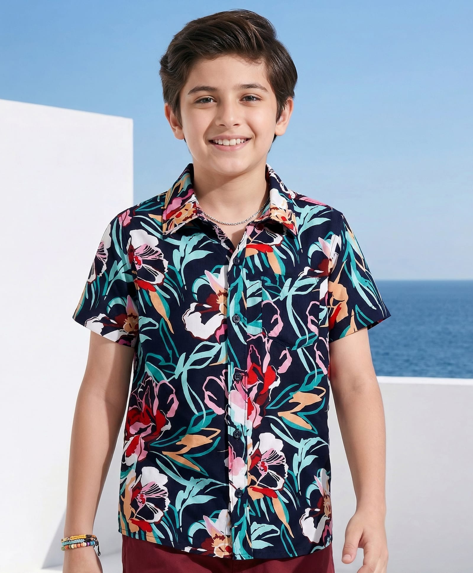Pine Kids 100% Viscose Half Sleeves Floral Print Shirt - Multicolour-image-46