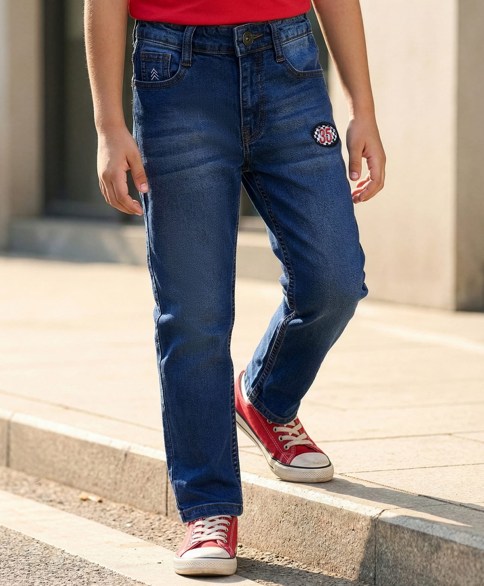 Pine Kids Denim Woven Full Length Jeans with Badge - Navy Blue-picture-15