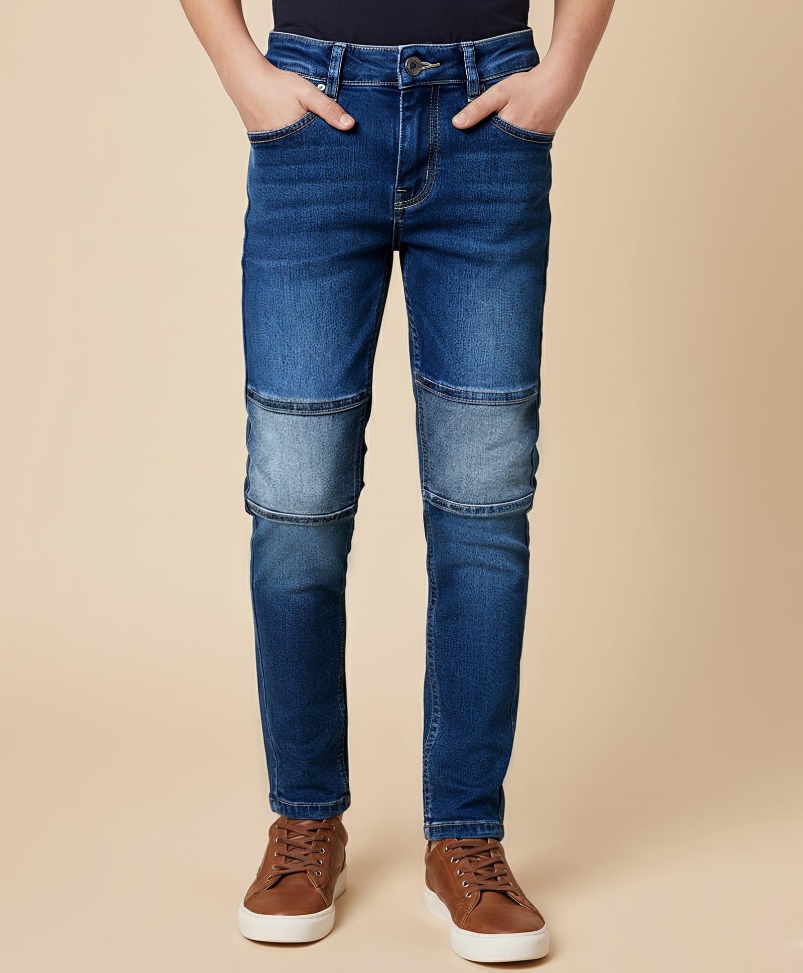 Pine Kids Denim Woven Full Length Washed Jeans With Cut & Sew Design - Navy Blue-picture-18