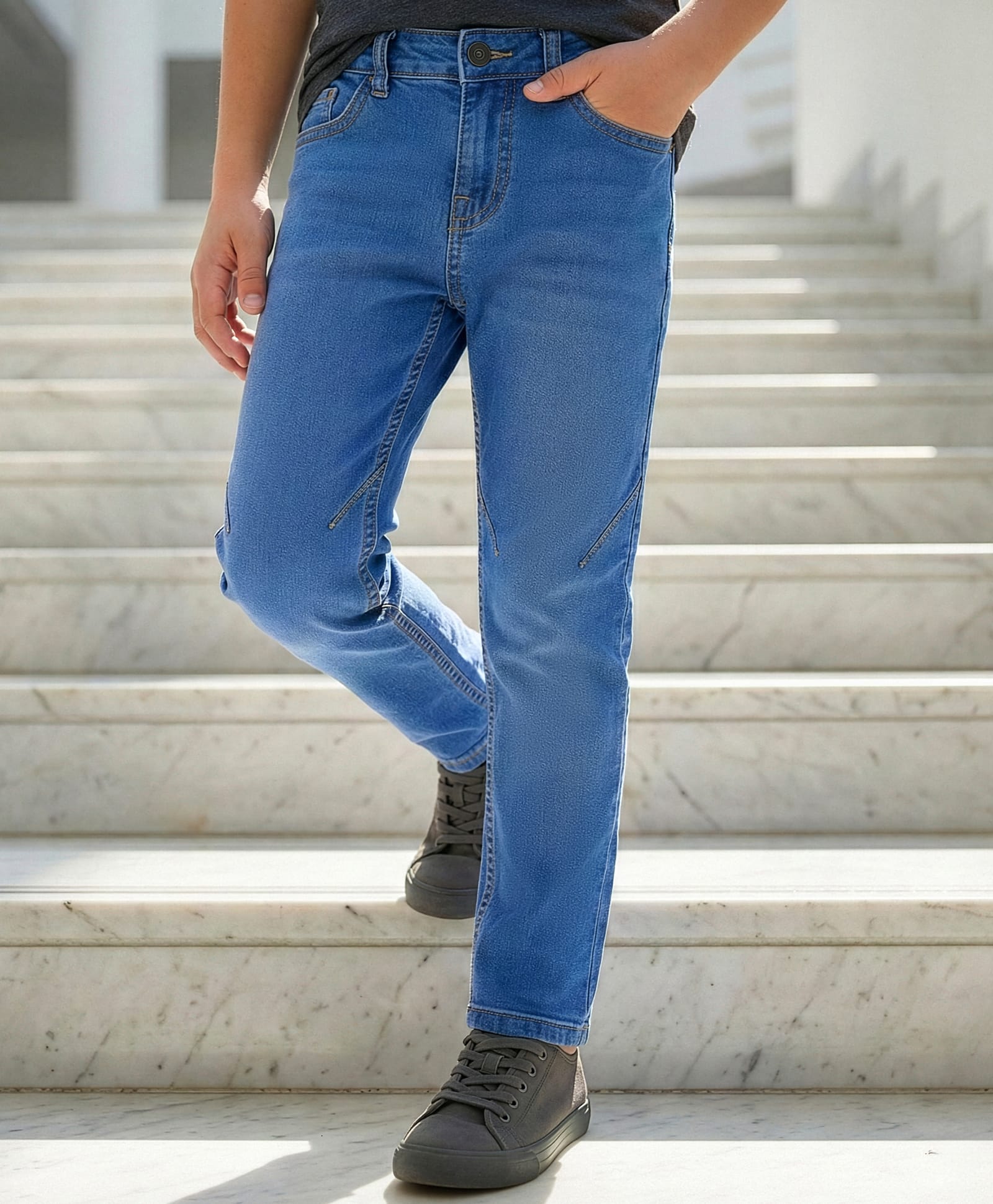 Pine Kids Denim Woven Full Length Washed Jeans - Blue-picture-33