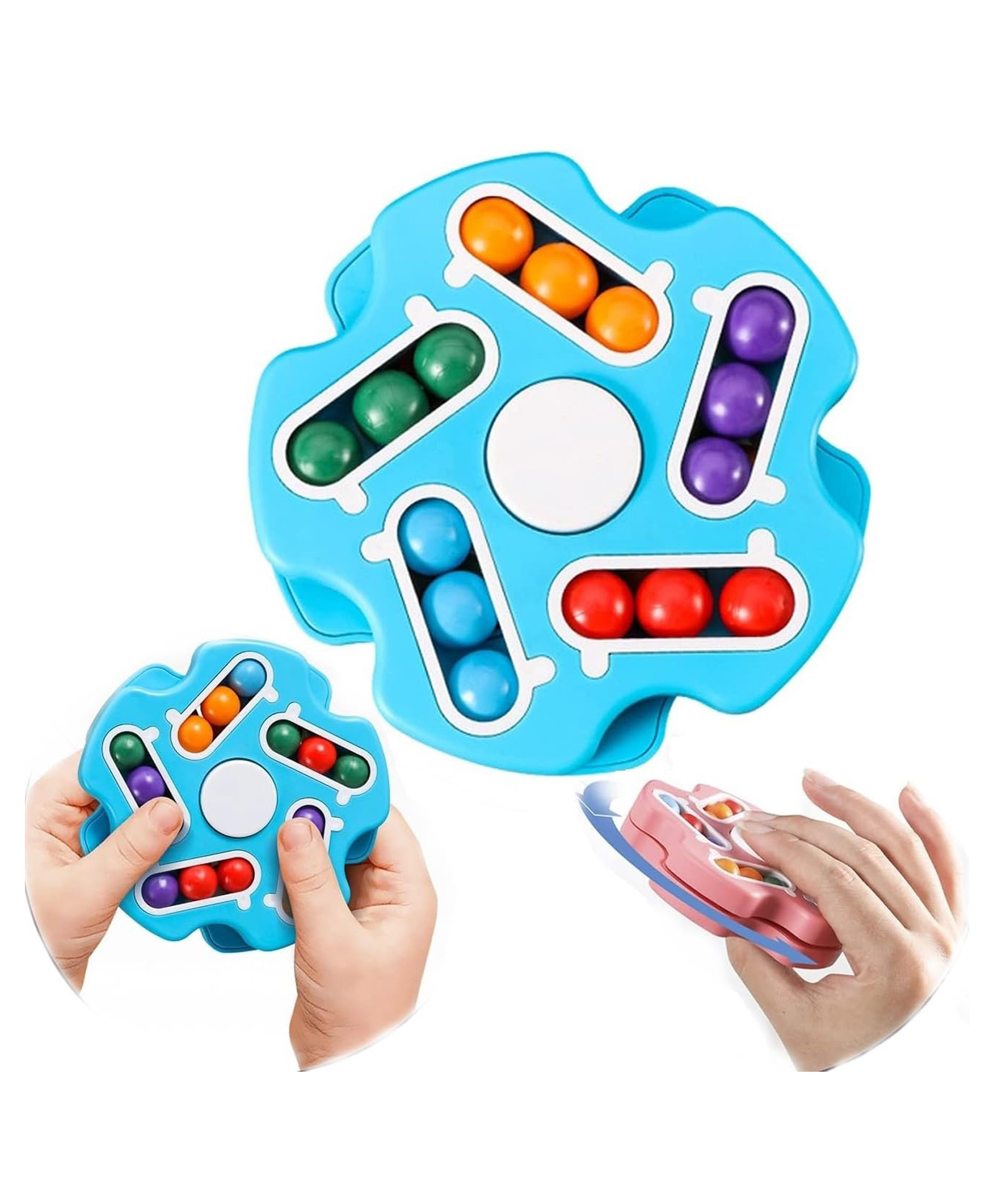 Super Toy Finger Tip Rotate Puzzle Magic Bean Fidget SpinnerMind Teaser Memory Game Educational Trick 3D Puzzle Handheld Game - Blue