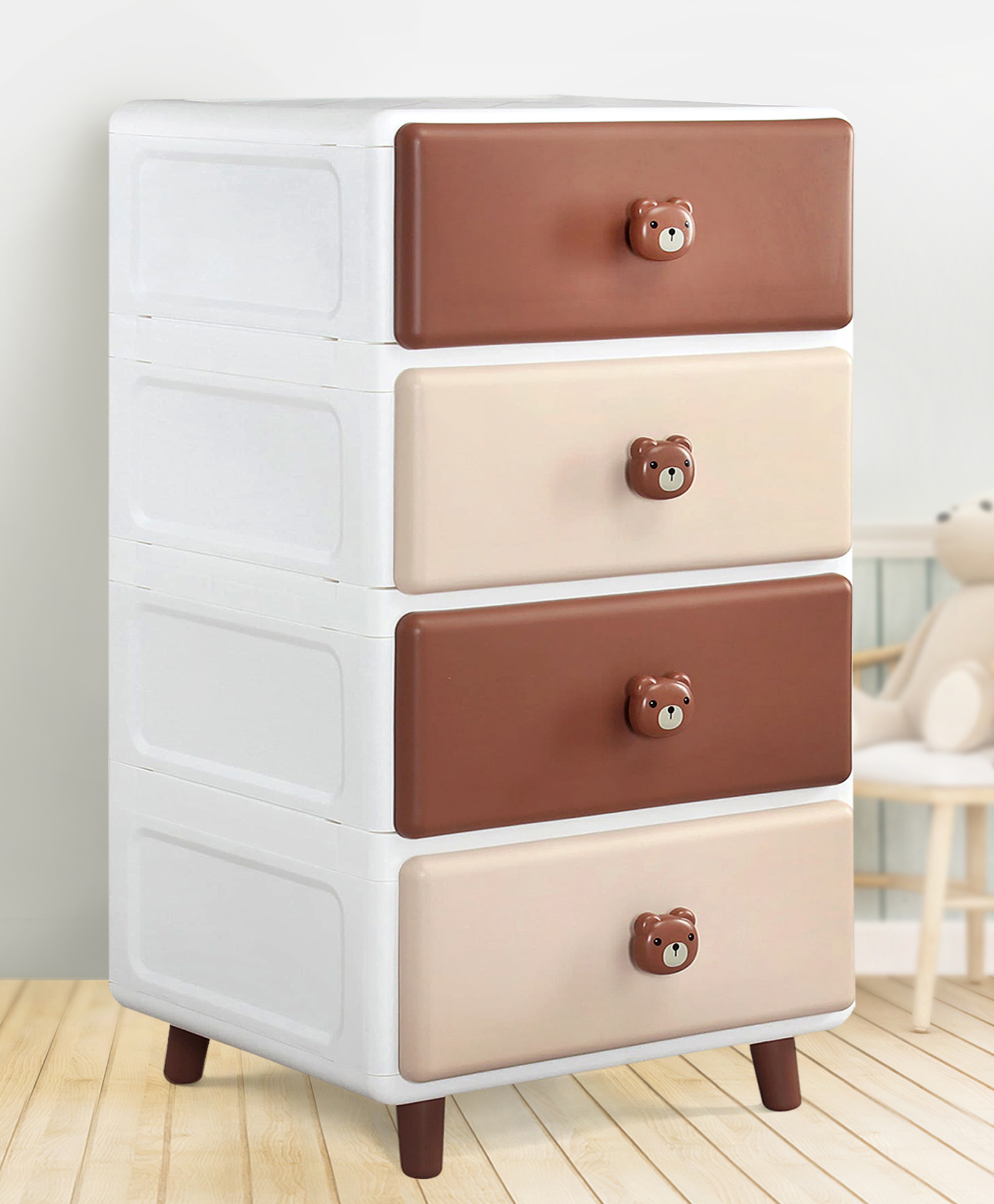 4 Layer High Density Plastic Storage Cabinet for Kids with Adorable Teddy Face Knobs - Brown| Multipurpose Organizer for Toys, Books & Clothes| Sturdy, Anti-Slip Base & Easy Assembly-image-41