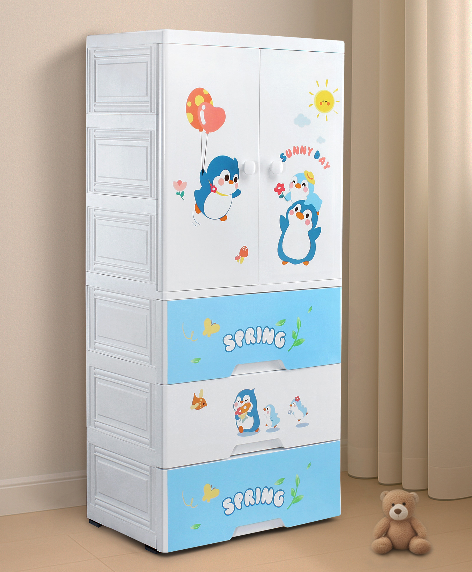 4 Layer High Density Plastic Storage Cabinet Sunny Spring Day - White| Organizer| Smooth Wheels| Easy Access Draws| Easy Maintenance| Easy Assembly| For Girls & Boys| Cloths, Toys & Book Organizer-image-25