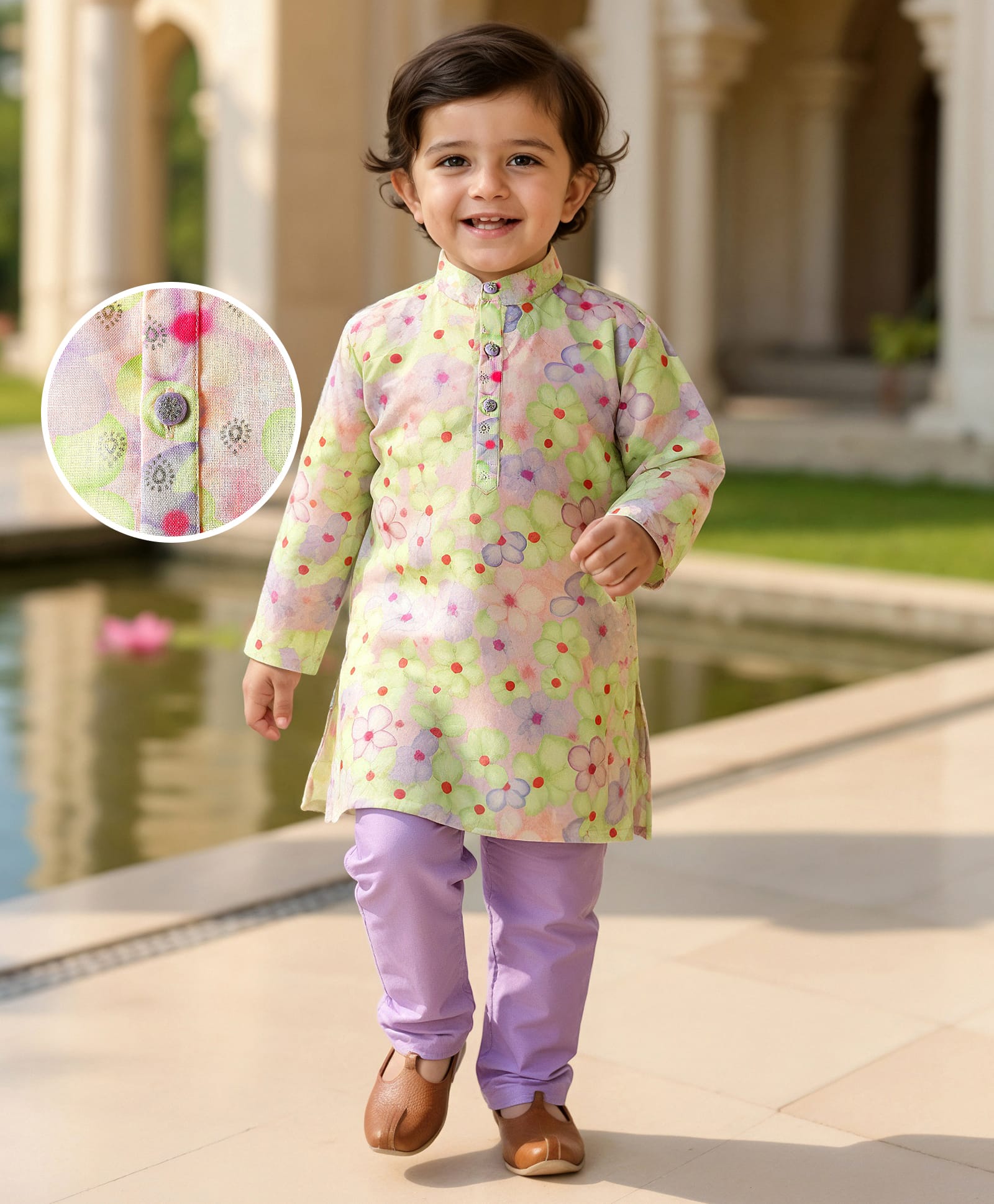 Babyhug Woven Full Sleeves Kurta Pyjama Set With Floral Print - Lavender-image-48
