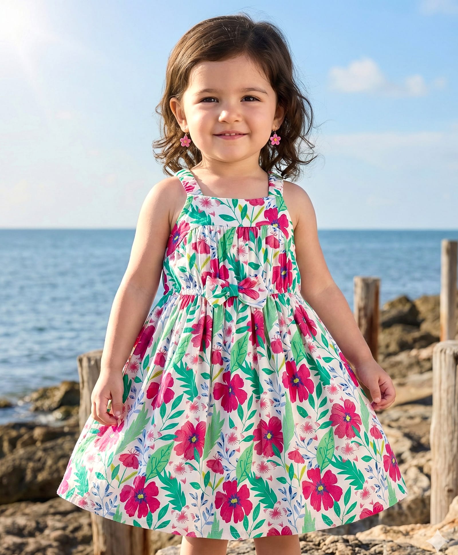 Babyhug Cotton Woven Sleeveless Frock With Floral Print & Bow Applique - White-image-26