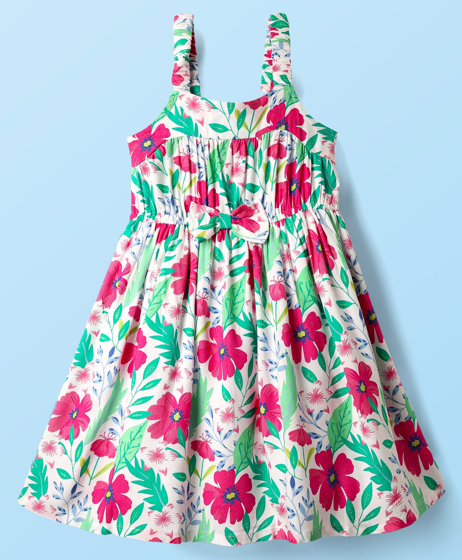 Babyhug Cotton Woven Sleeveless Frock With Floral Print & Bow Applique - White-picture-15