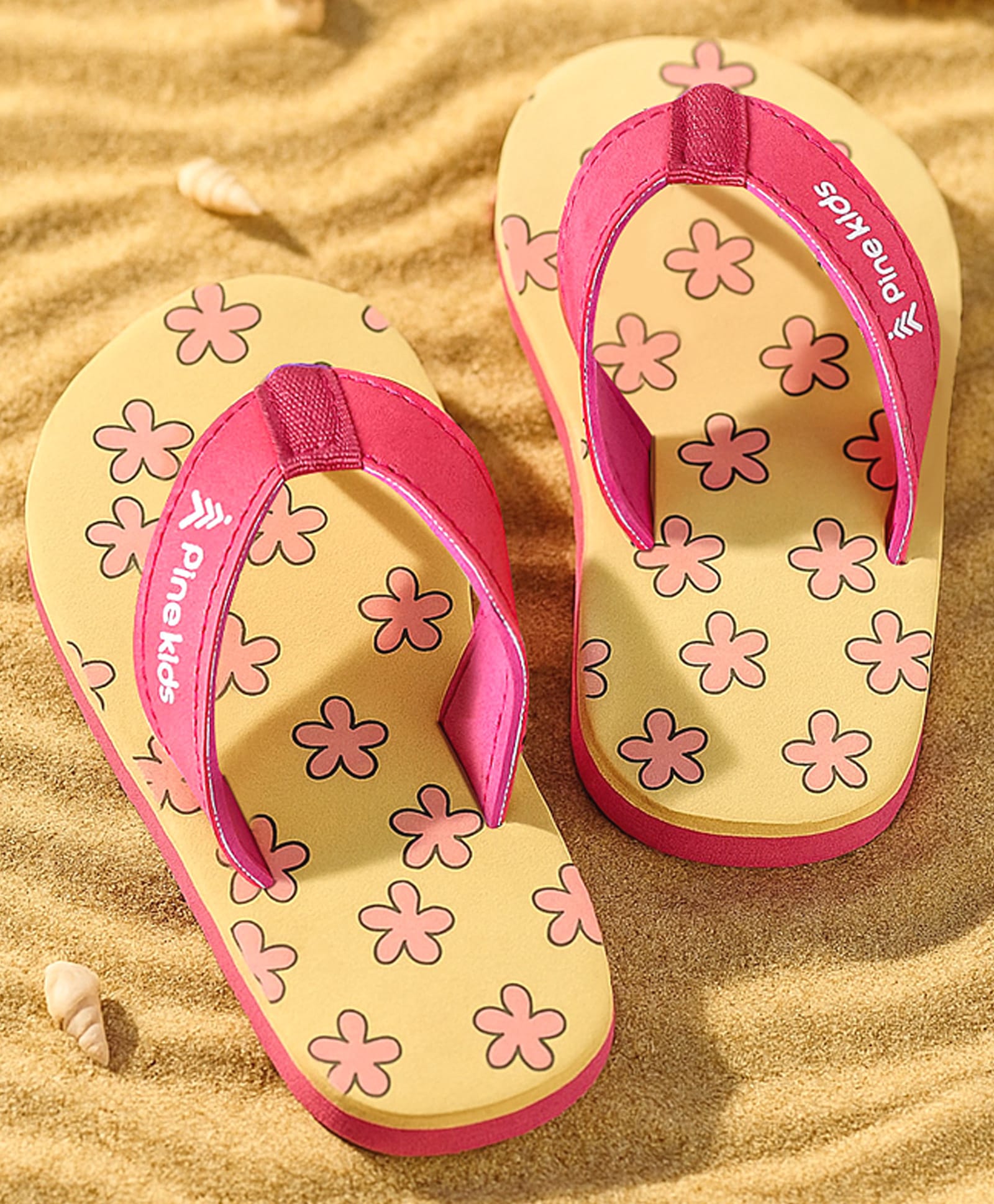 Pine Kids Slip On Flip Flops with Floral Print - Pink & Yellow-picture-12
