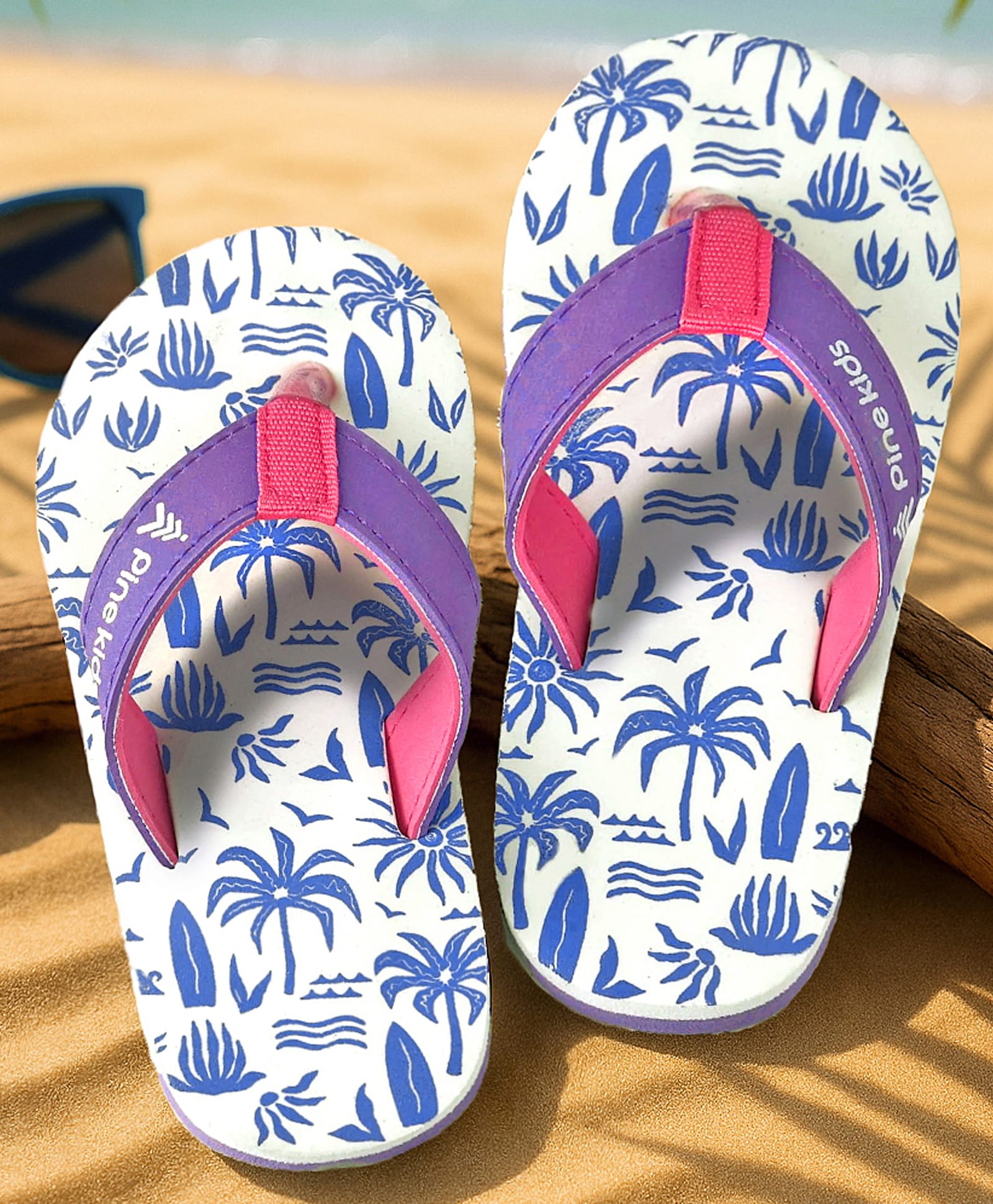 Pine Kids Slip Ons Flip Flops with Beach Theme Print - Blue-image-42