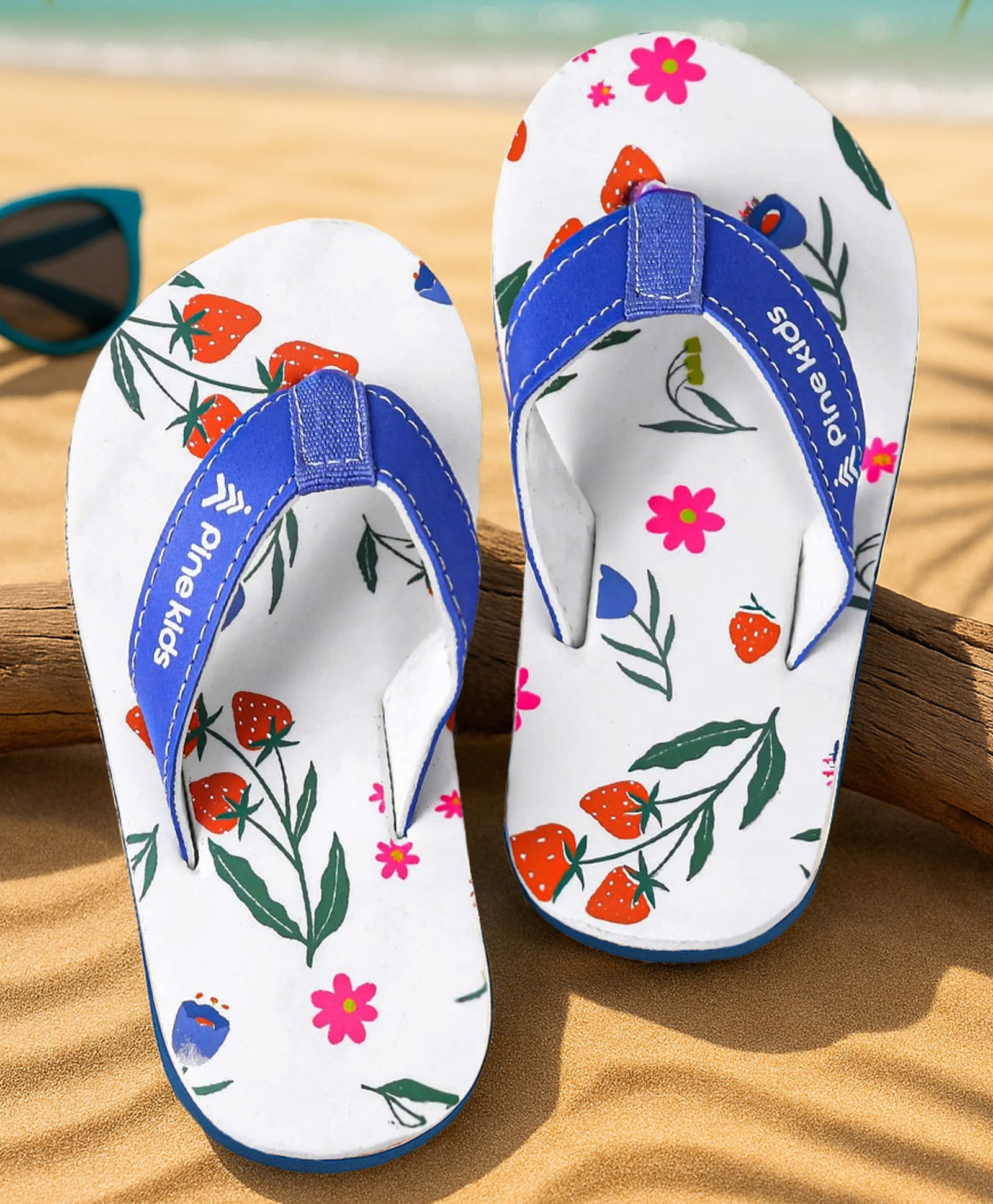 Pine Kids Slip On Flip Flops with Floral Print - White & Blue-picture-26
