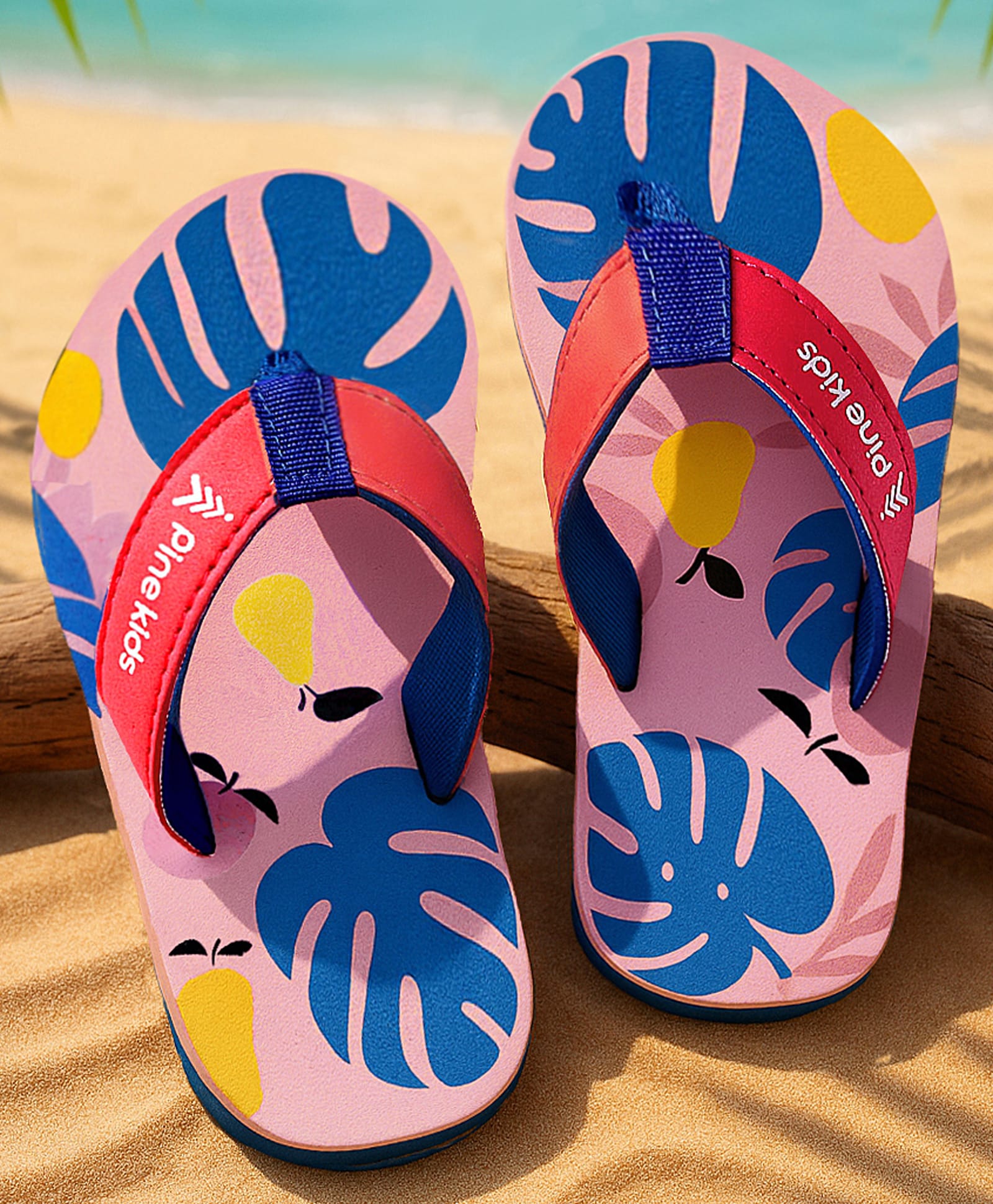 Pine Kids Slip On Flip Flops With Leaf Print - Pink & Blue-picture-17