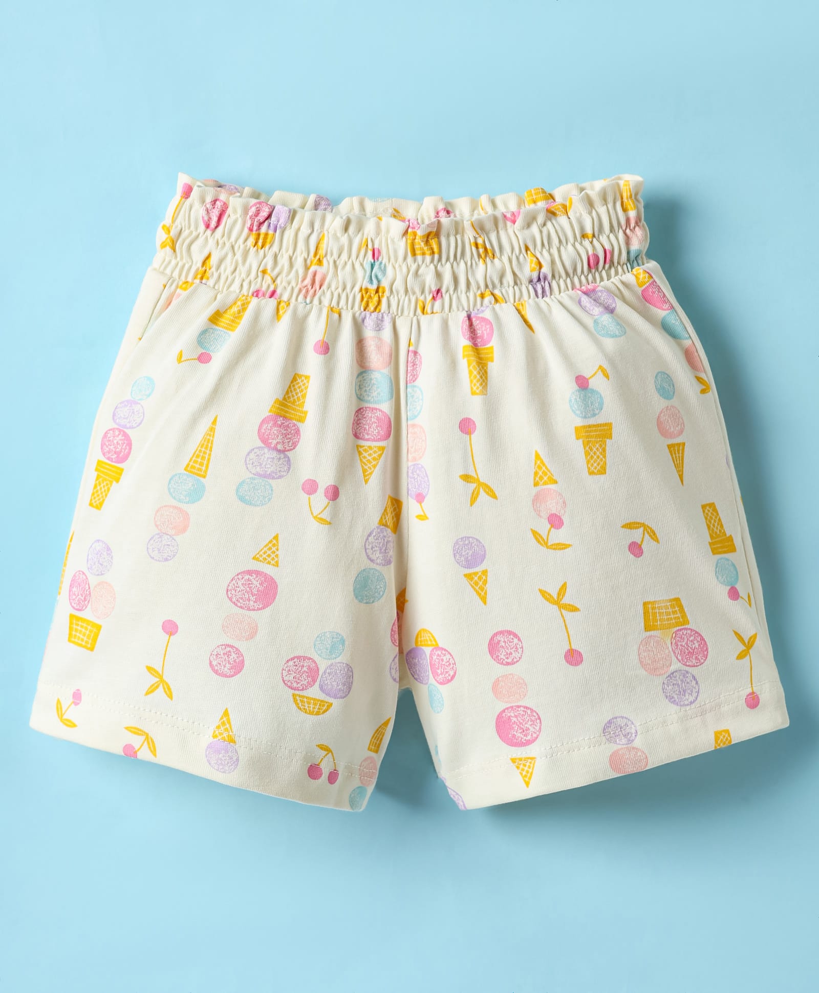CUCUMBER Sinker Knit Above Knee Length Shorts With Ice Cream Print - White-picture-17