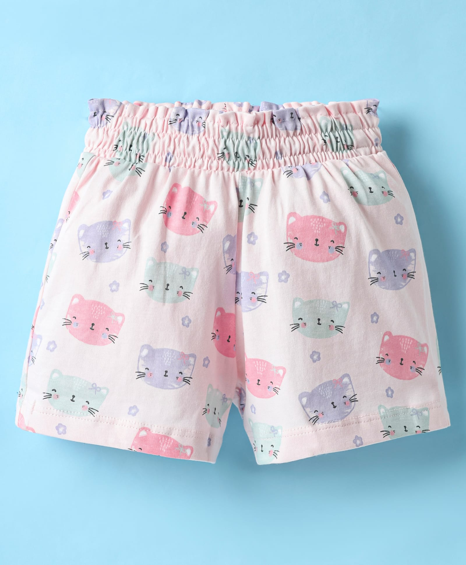 CUCUMBER Sinker Knit Above Knee Length Shorts With Cat & Floral Print - Baby Pink-image-41