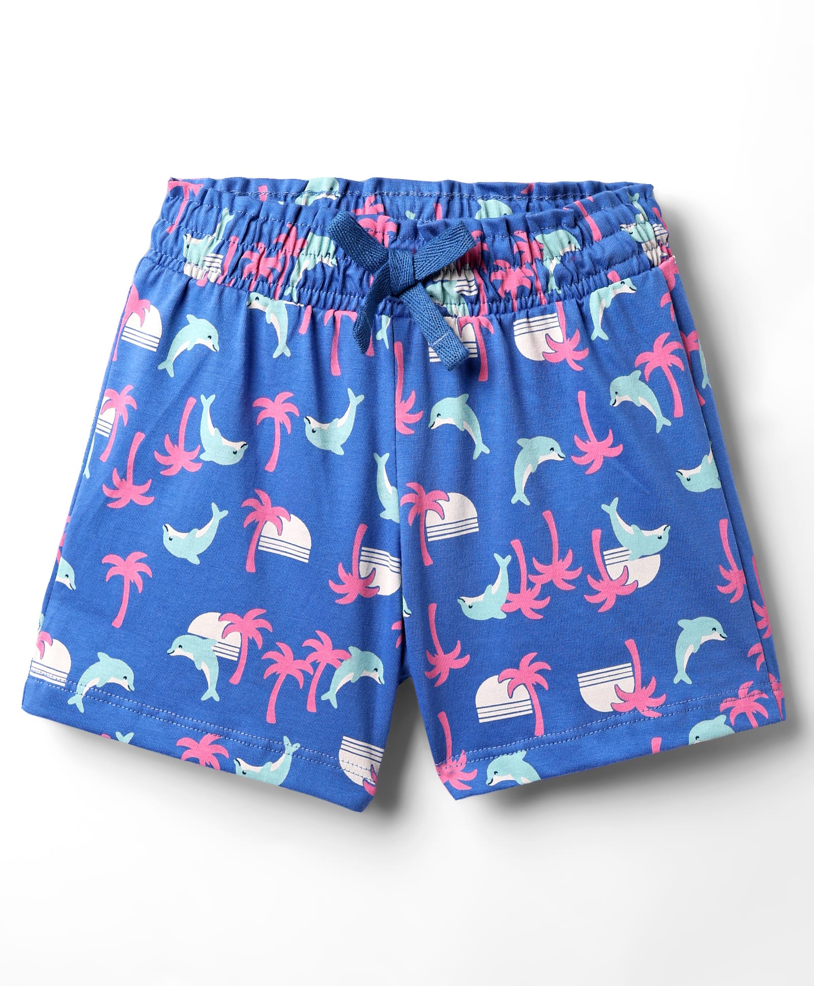CUCUMBER Sinker Knit Above Knee Length Shorts With Dolphin Print - Royal Blue-image-4