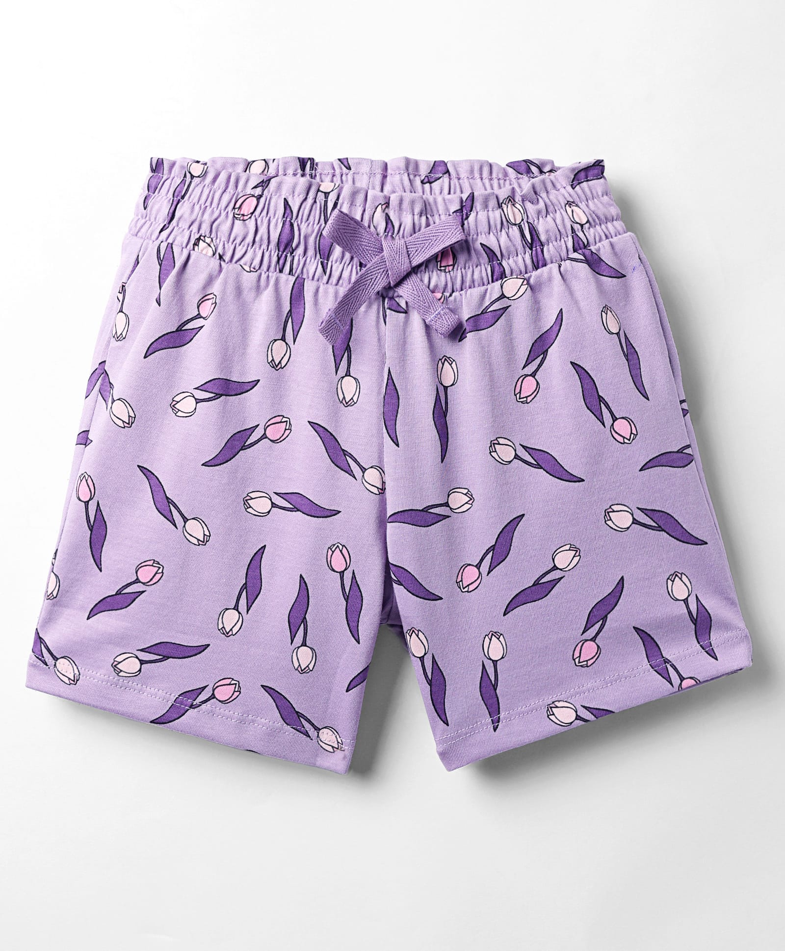 CUCUMBER Sinker Knit Above Knee Length Shorts With Floral Print - Lavender-picture-30