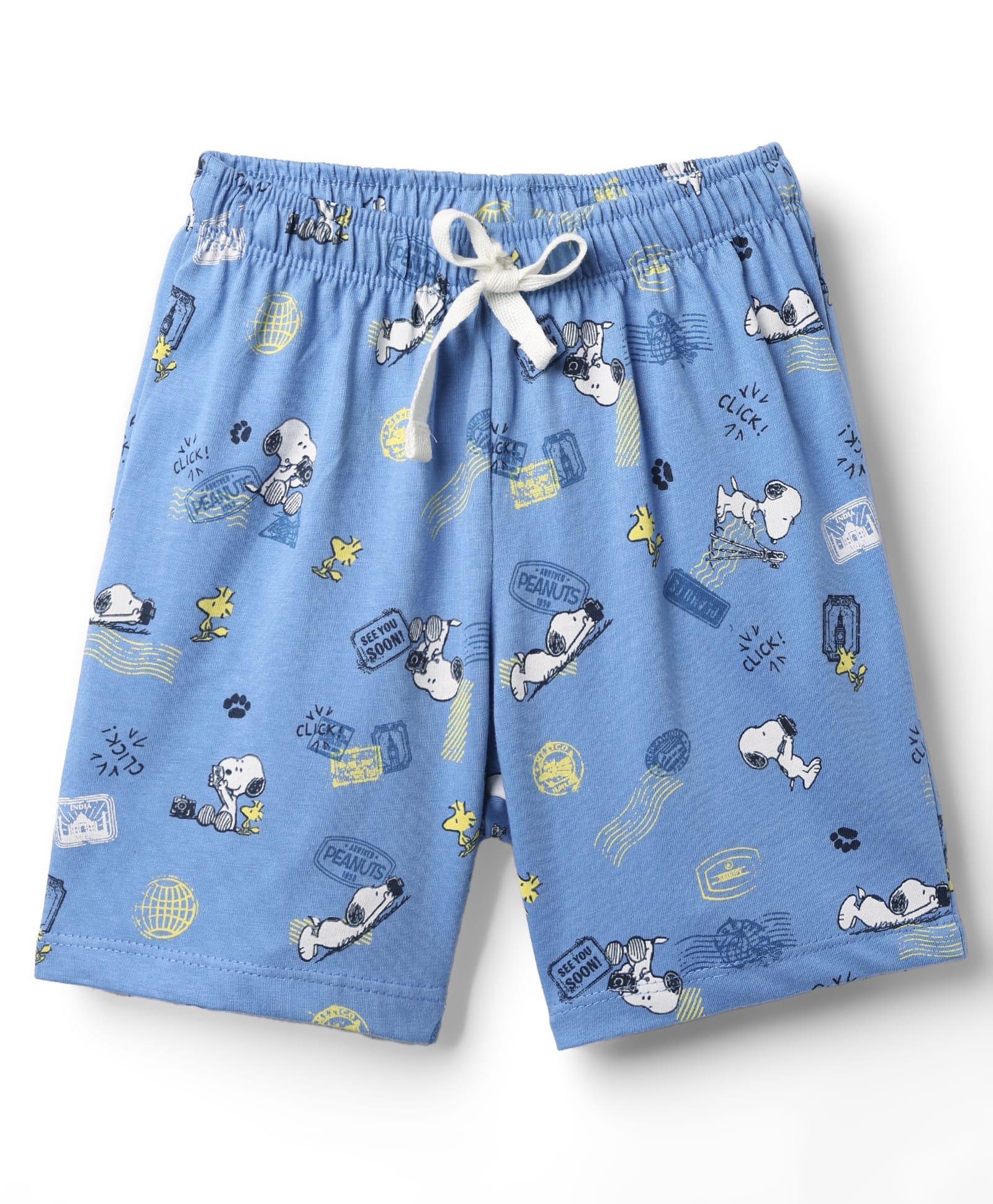 CUCUMBER Sinker Knit Above Knee Length Shorts With Peanuts Graphics - Blue-picture-26