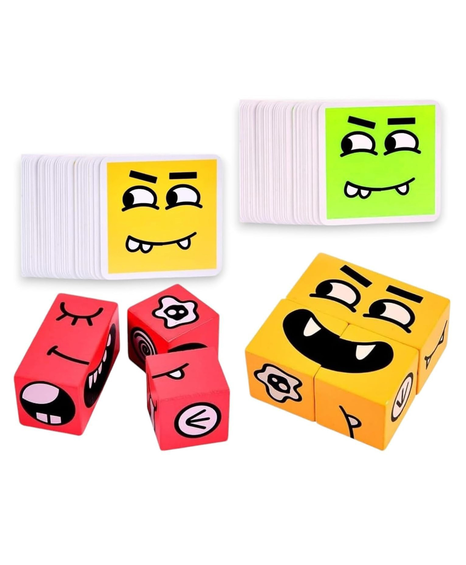 Enorme Emoji Face Changing Expressions Matching Block Puzzle Cubes Game, 8 Face blocks and 54 Cards - Multicolor-image-13