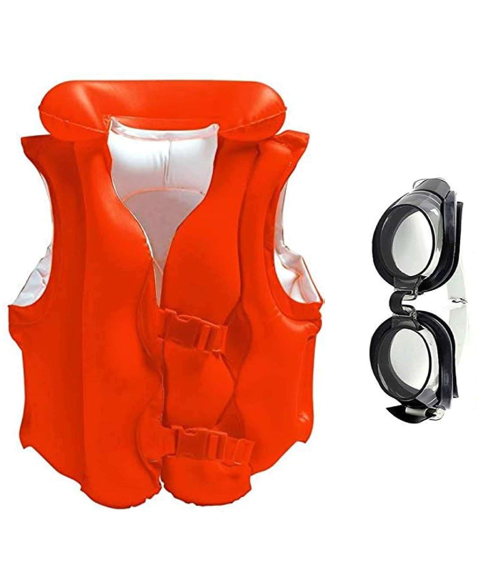 Enorme Swim Vest Inflatable Pool Life Jacket with Adjustable Swimming Goggles - Red-picture-3