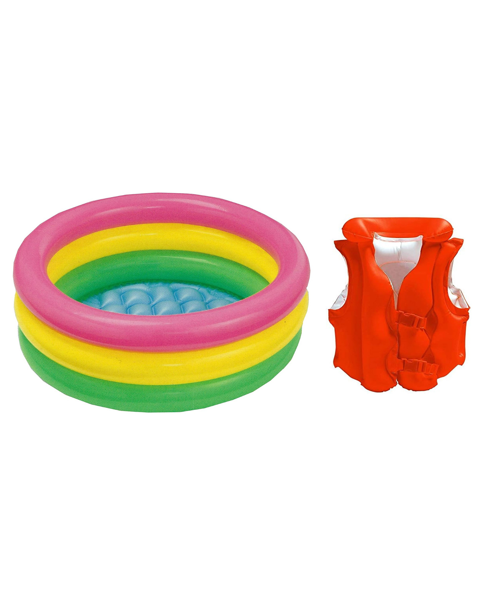 Enorme 2 FT Inflatable Swimming Water Pool Bath Tub with Swim Vest Life Jacket for Kids-image-17