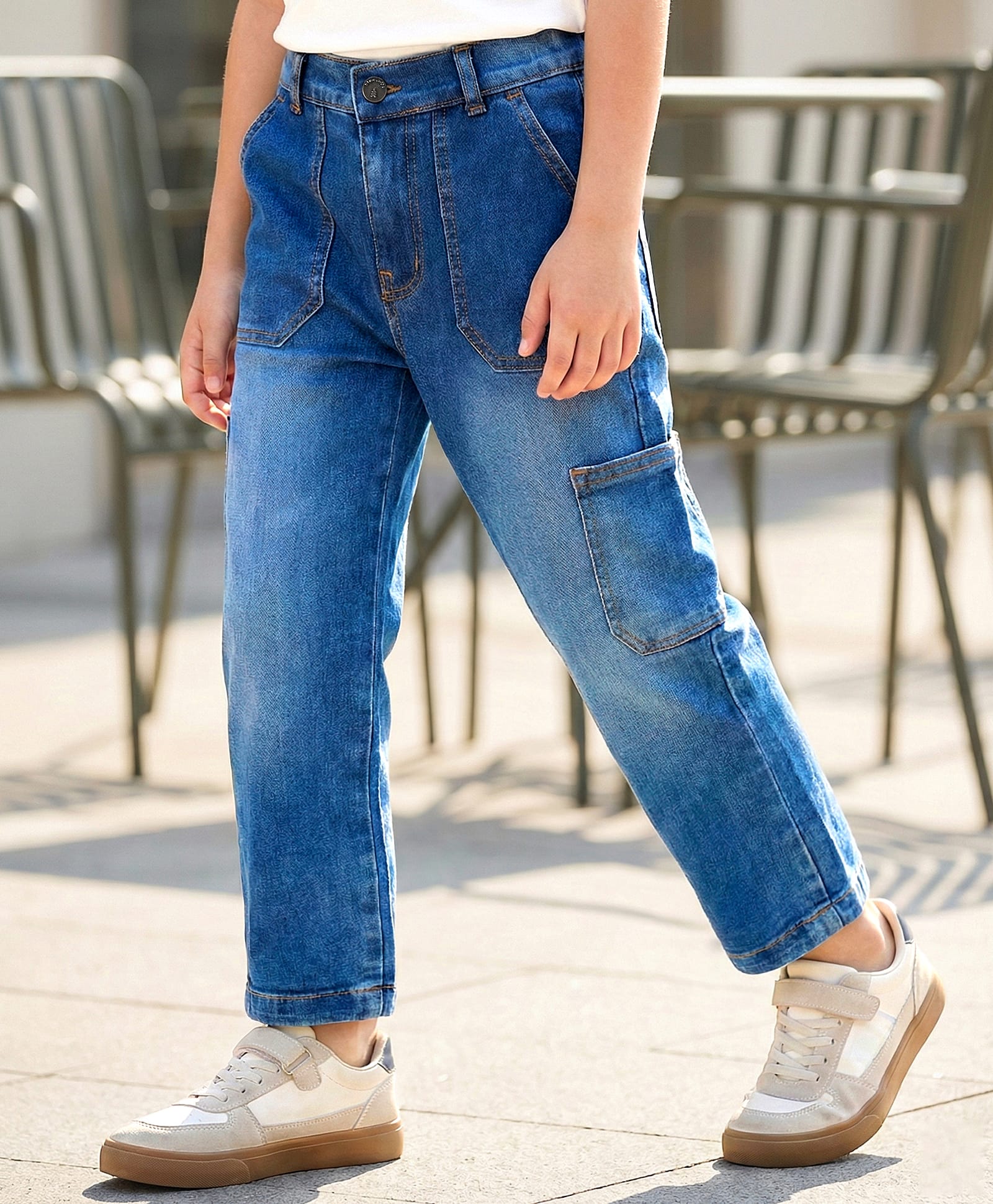 Pine Kids Denim Woven Full Length Washed Jeans with Pockets - Navy Blue-picture-38