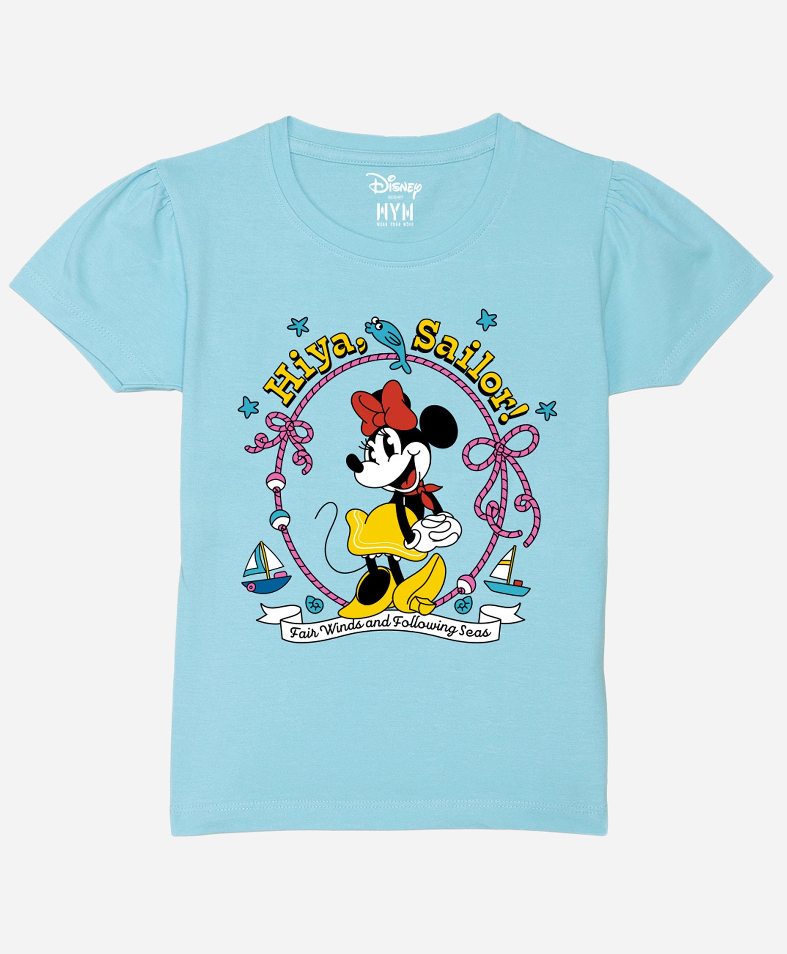 Wear Your Mind Cotton Disney Mickey & Friends Featuring Half Sleeves Minnie Mouse Printed Tee - Sky Blue-picture-30