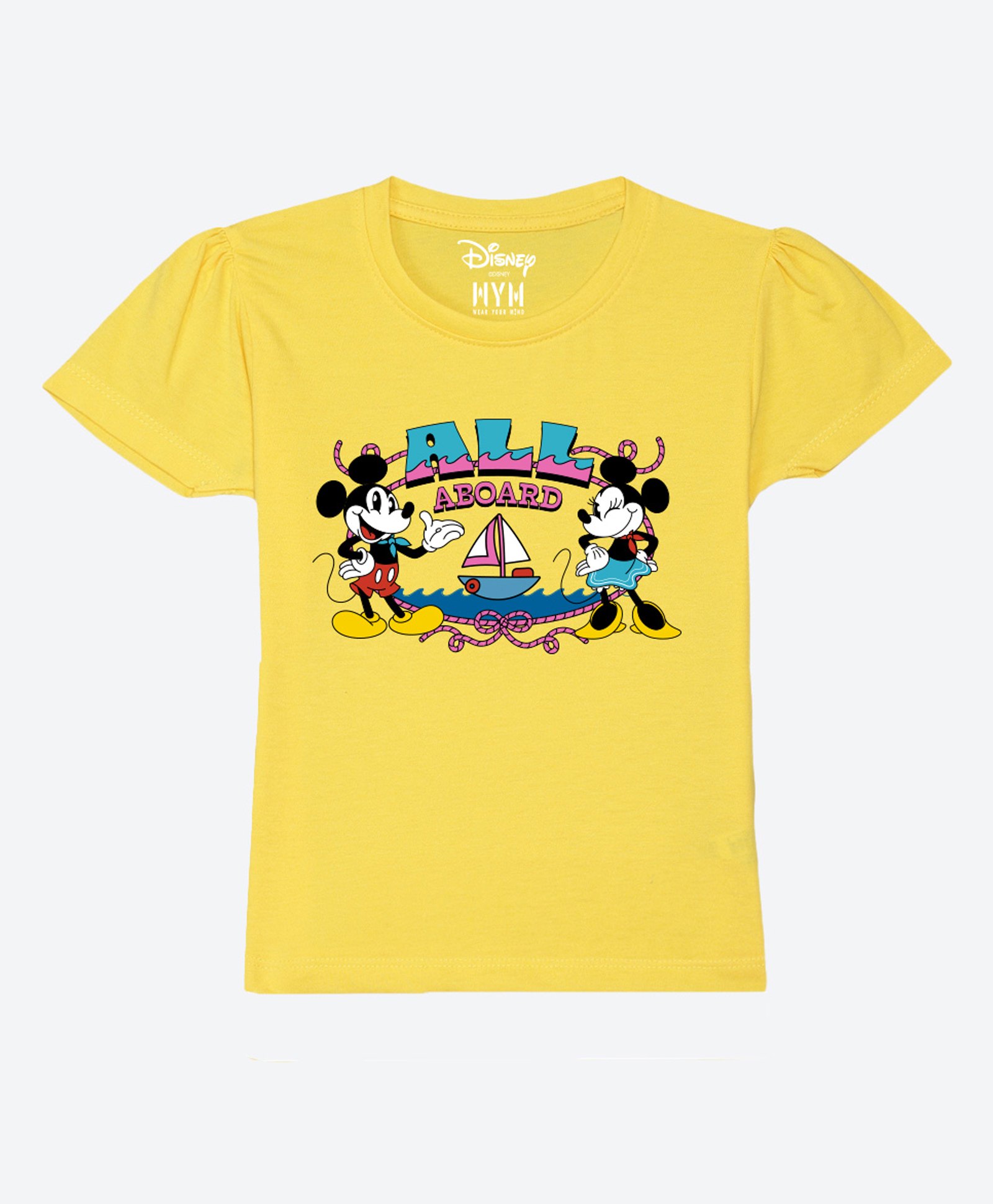 Wear Your Mind Cotton Disney Mickey & Friends Featuring Half Sleeves Character Printed Tee - Yellow-picture-35