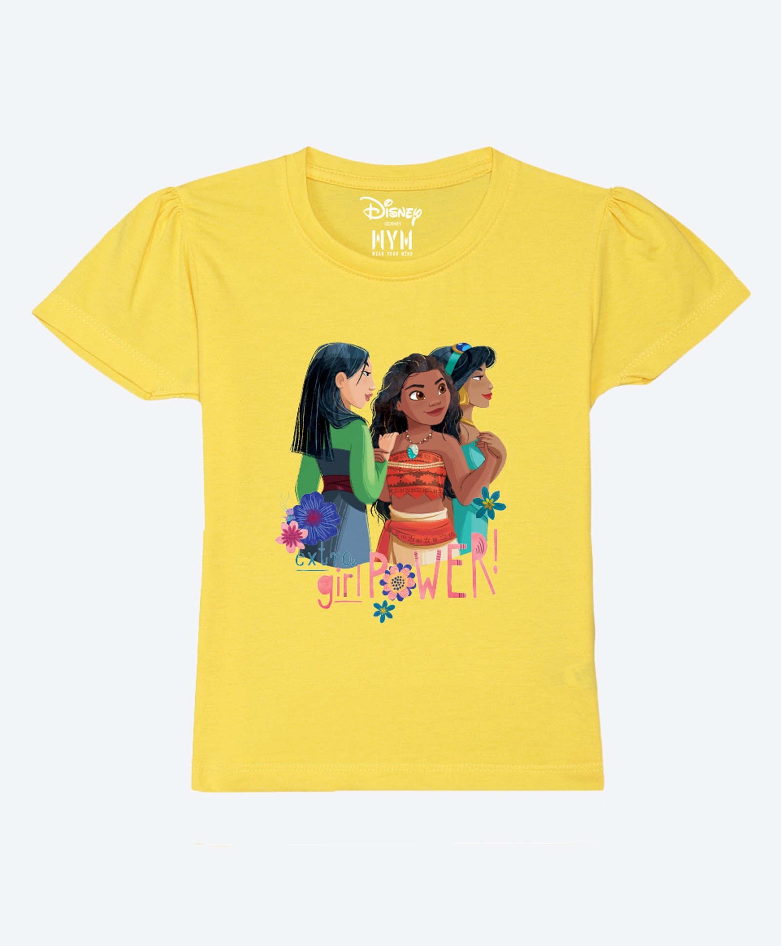 Wear Your Mind Cotton Disney Princesses Featuring Half Sleeves Characters Printed Tee - Yellow-picture-31