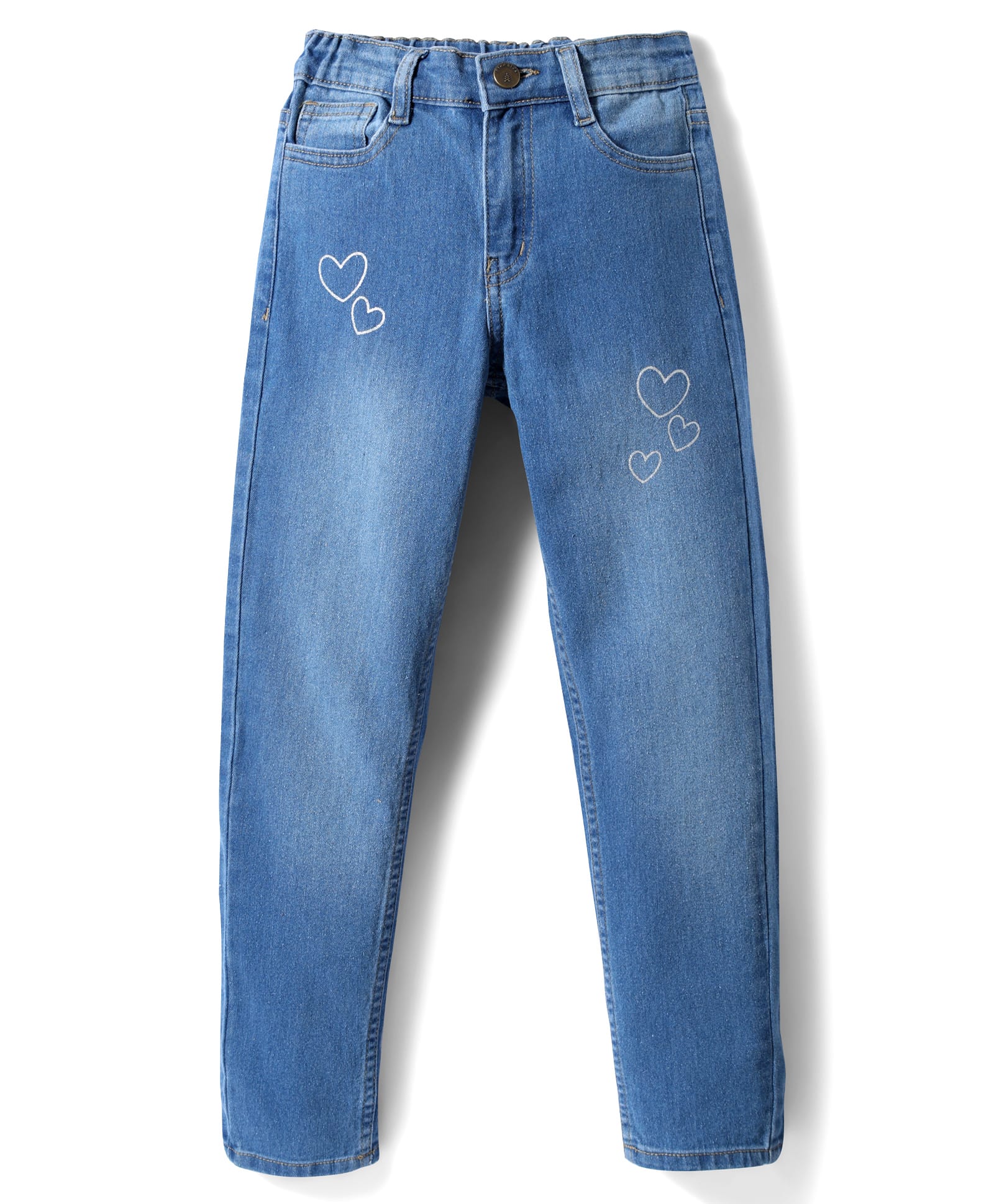 Pine Kids Denim Woven Full Length Washed Jeans With Heart Print - Blue-picture-12
