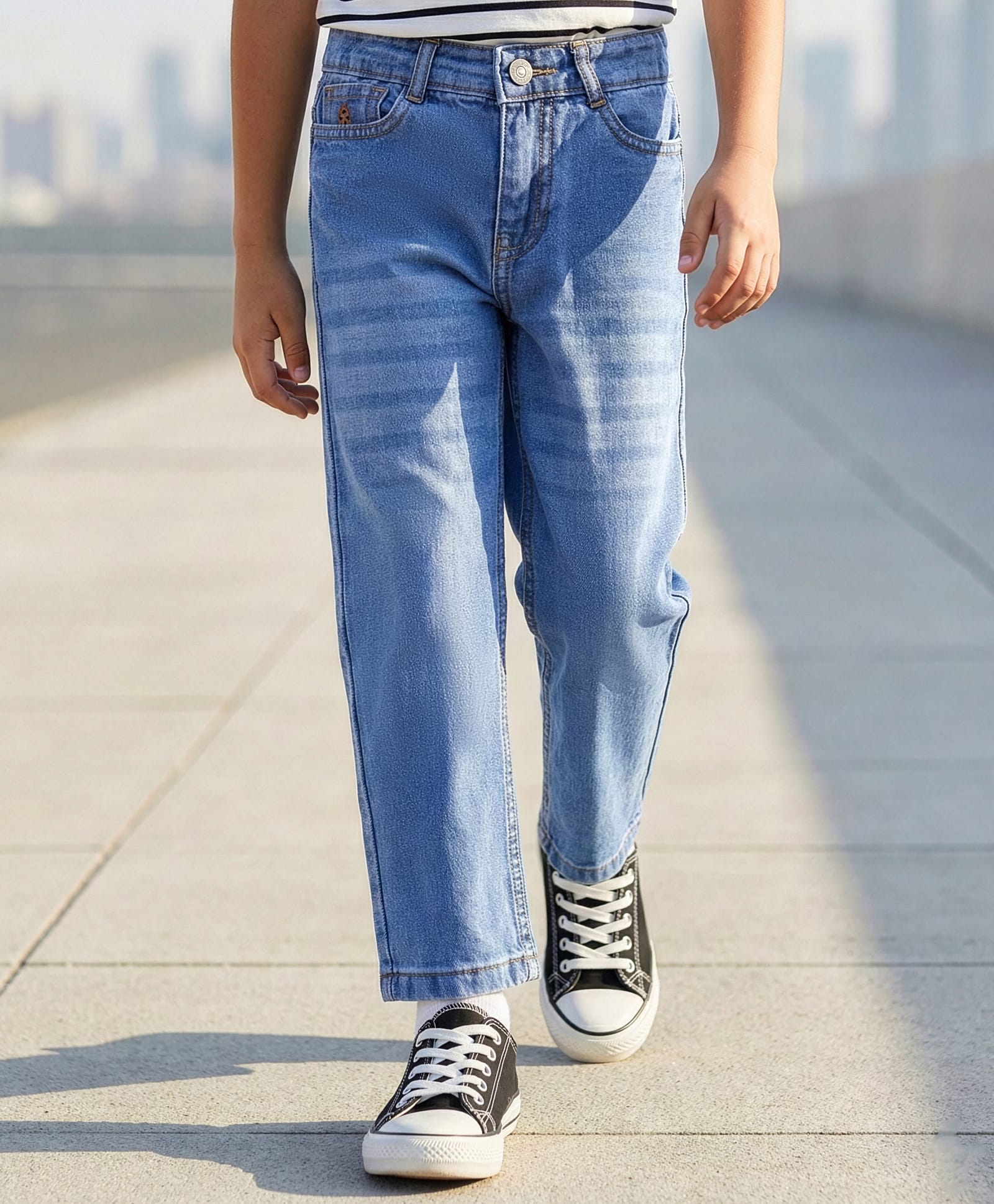 Pine Kids Denim Woven Full Length Washed Jeans - Light Blue-picture-24