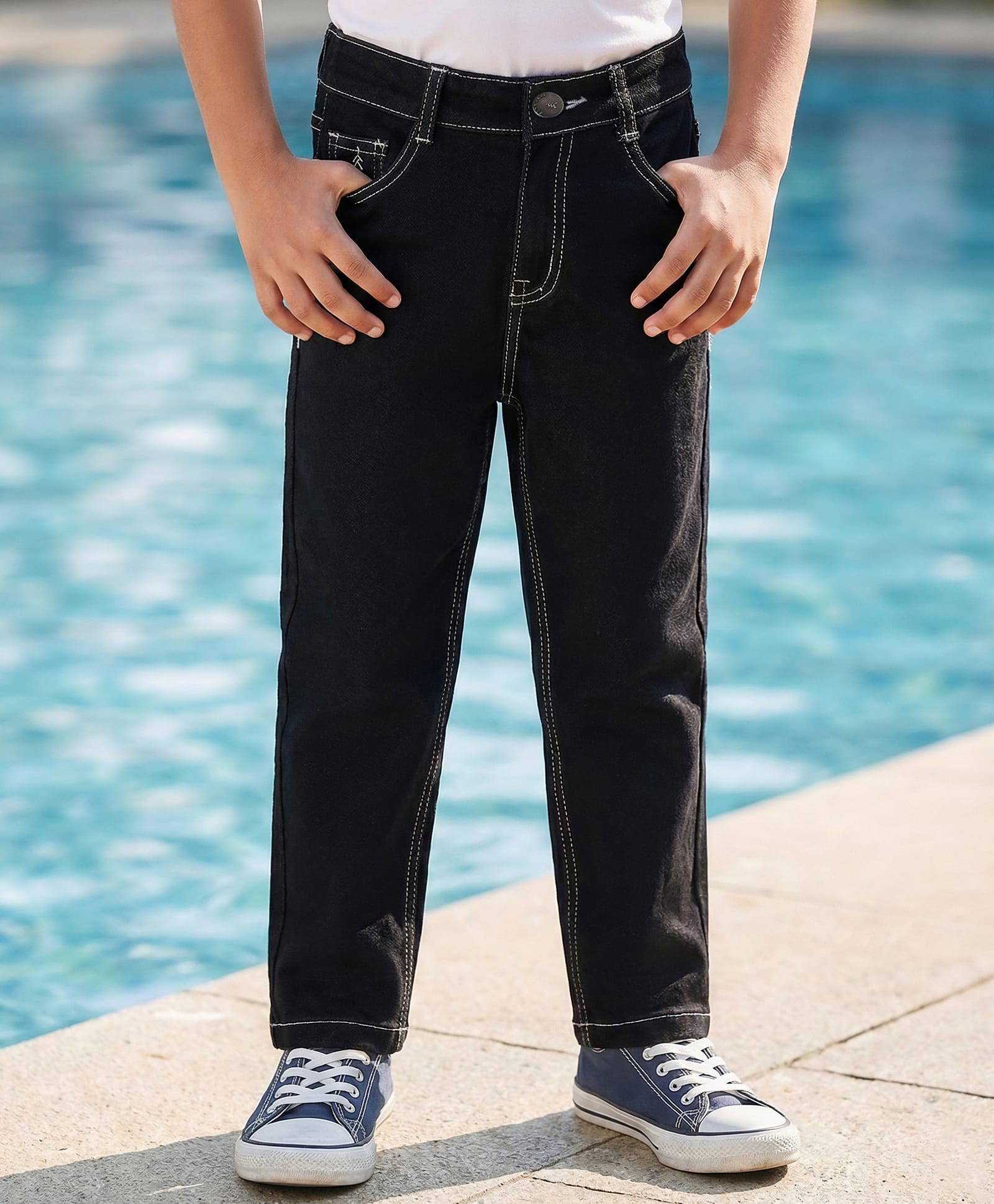 Pine Kids Denim Full Length Washed Jeans - Black-image-30