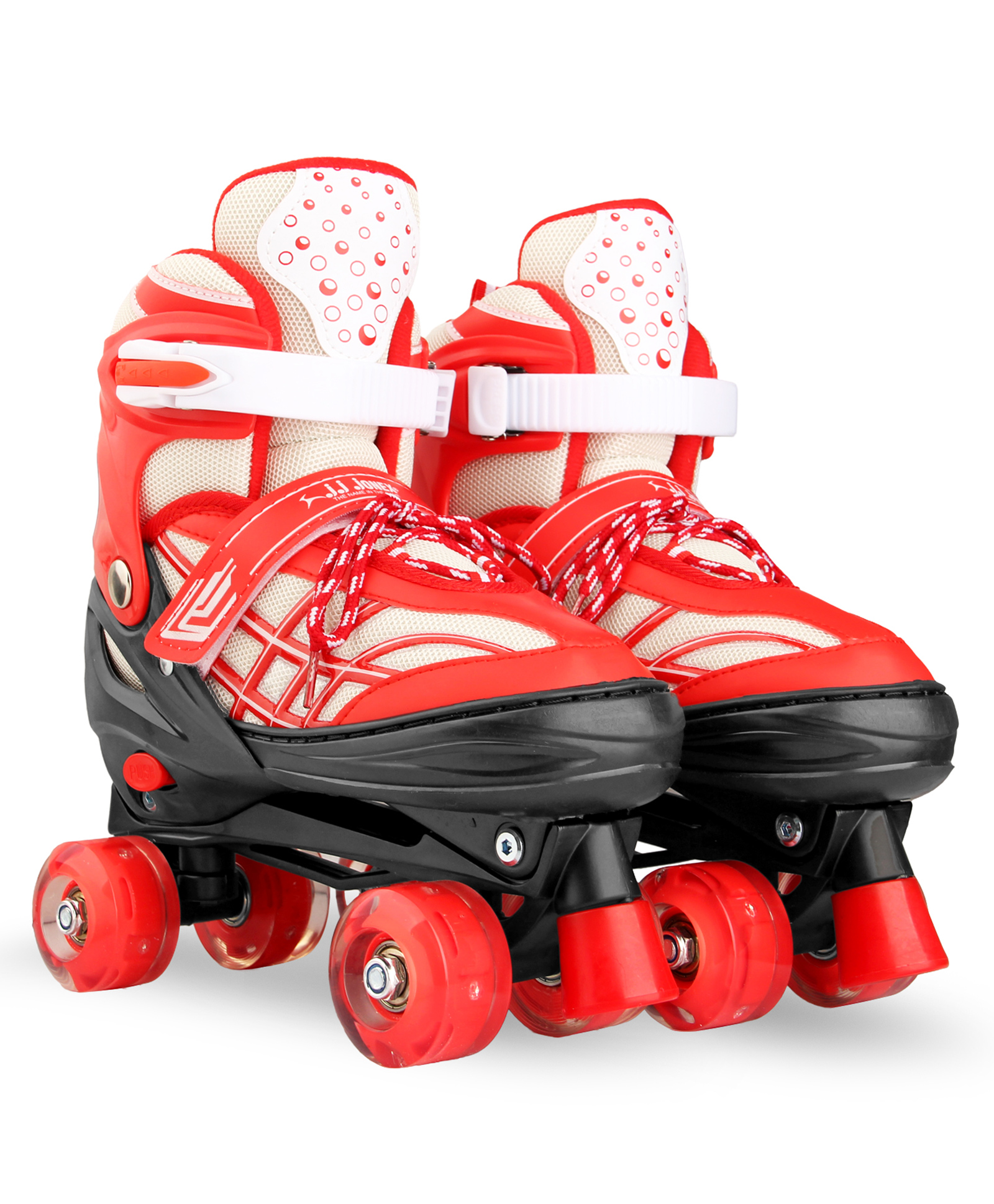 JJ JONEX Unisexyouth Quad 500 Adjustable Roller Derby Wheel Led : Ideal for Beginners to Intermediates, Indoor & Outdoor Fun for All Ages with Bag, Size Large - Red-image-43