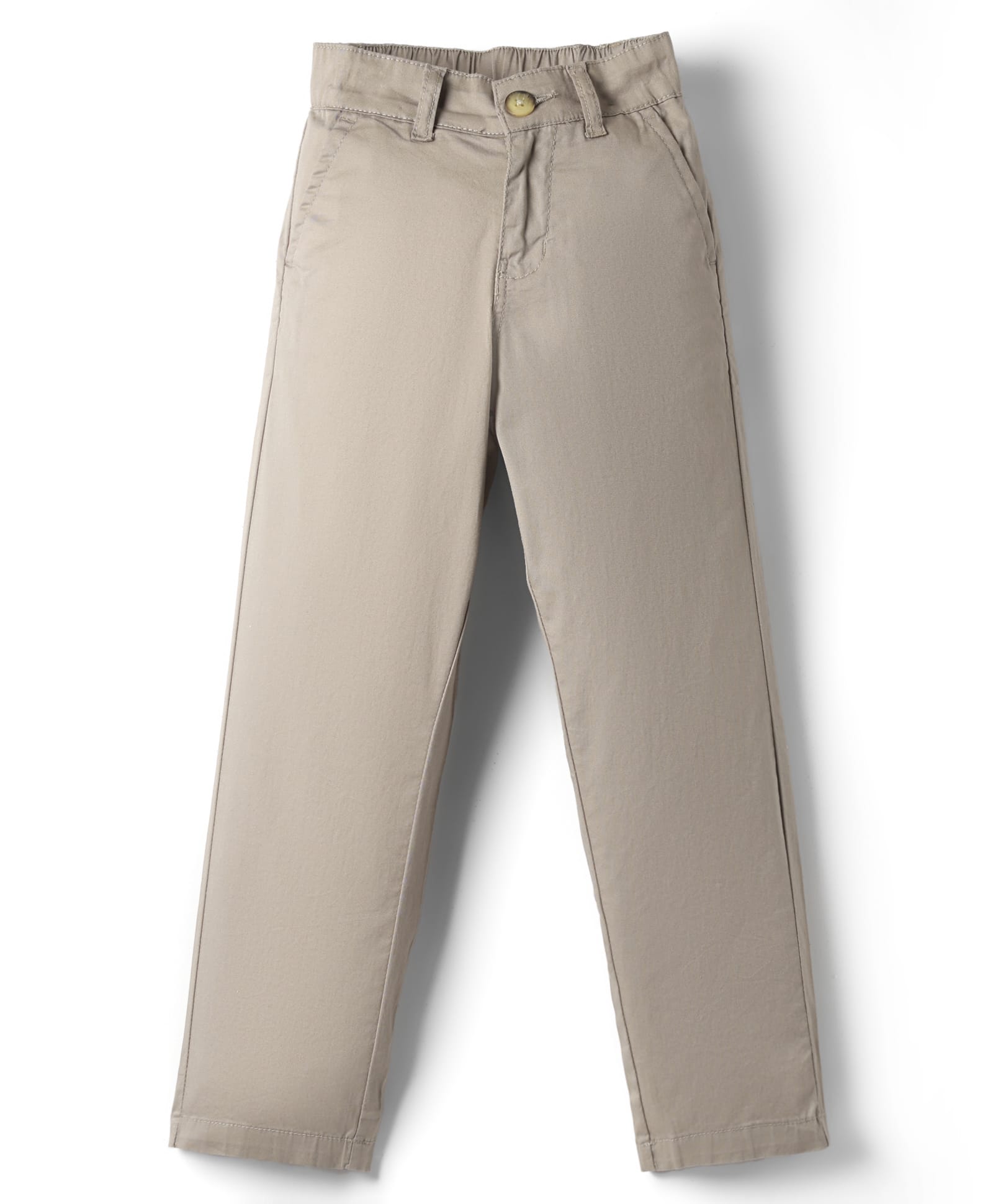 Primo Gino Cotton Elastane Woven Full Length Chino Straight Fit Solid Trouser - Beige-image-4