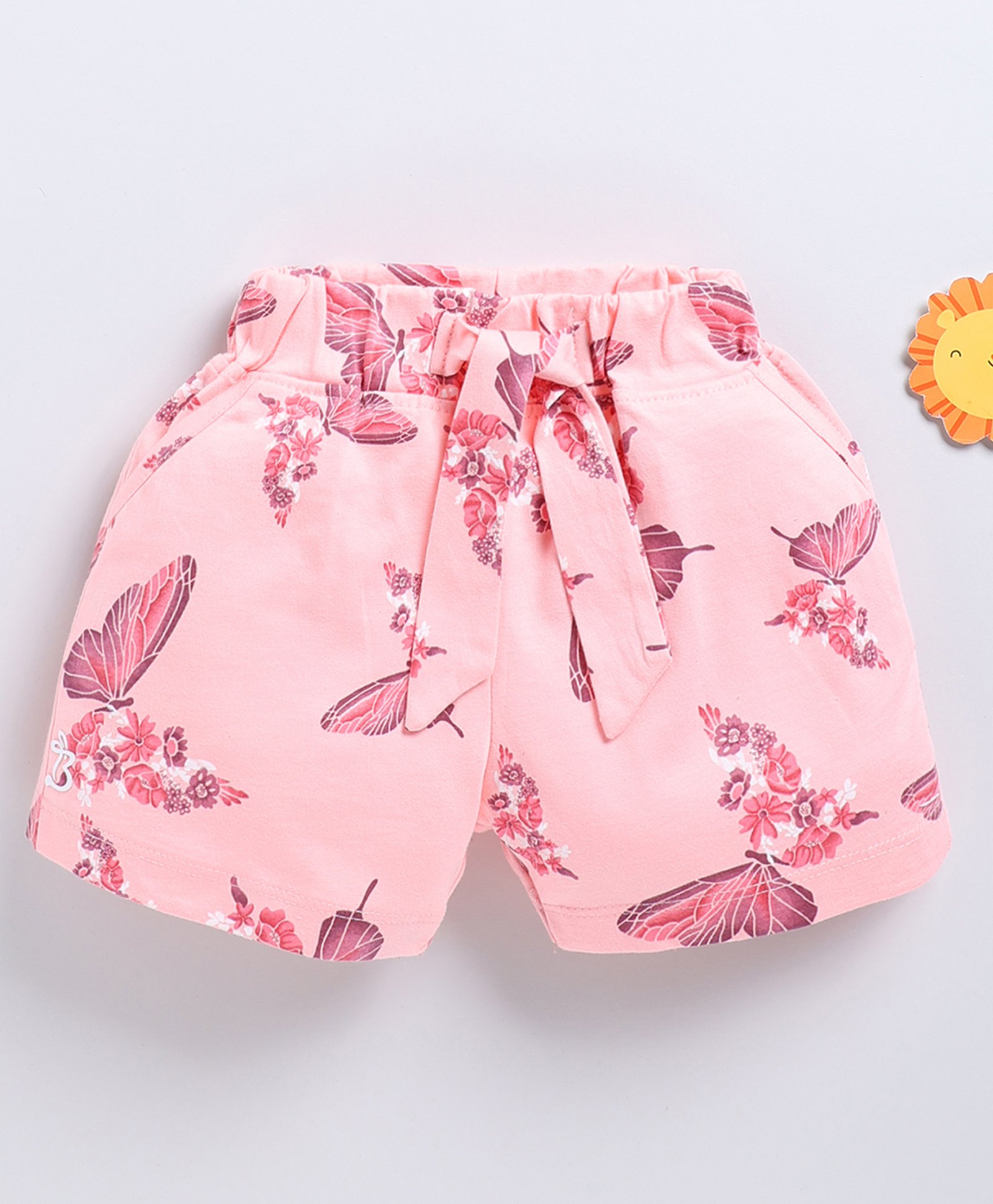 Biskid Cotton Floral & Butterfly Printed Shorts - Peach-picture-19