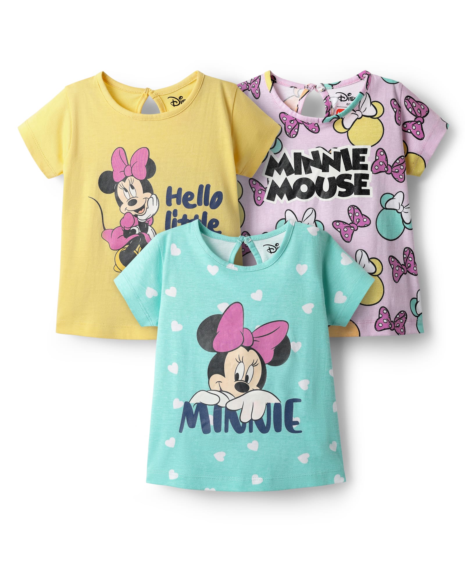 Babyhug Disney Cotton Knit Half Sleeves T-Shirt With Minnie Mouse Graphic Pack Of 3 - Lilac & Yellow-image-46