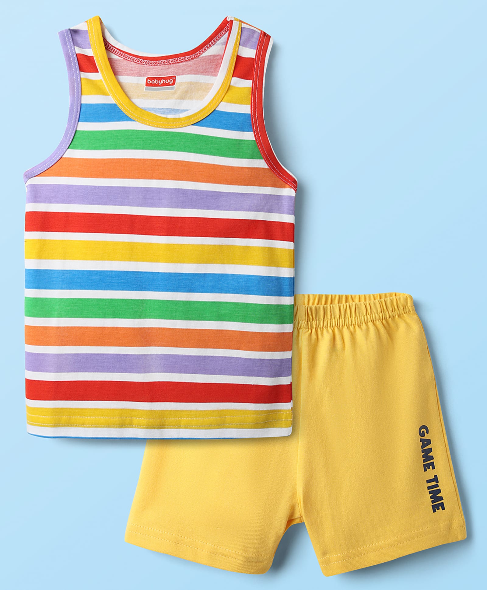 Babyhug 100% Cotton Single Jersey Knit Sleeveless Sando & Shorts Set With Stripes - Red & Yellow-picture-27