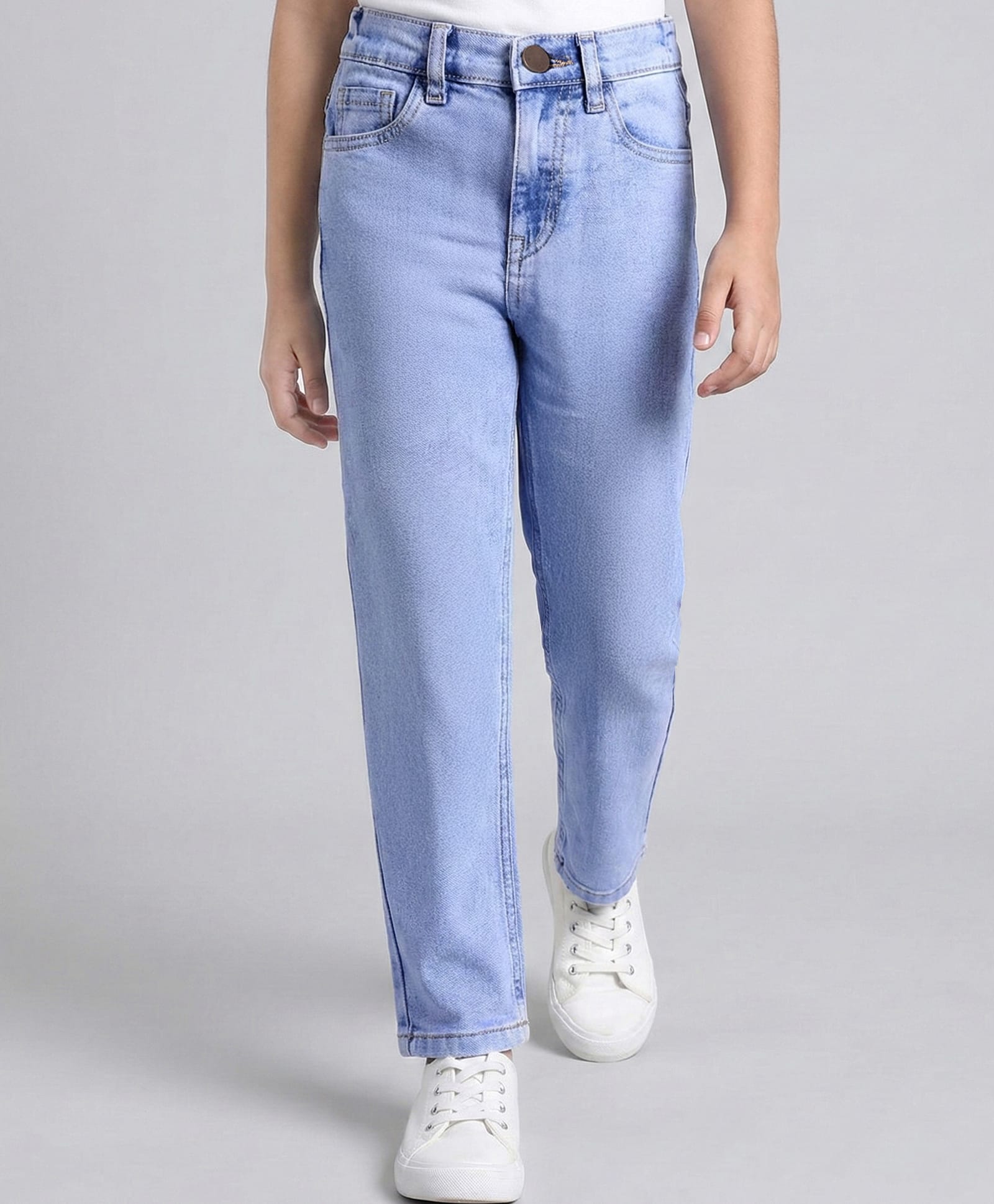 Primo Gino Cotton Woven Full Length Washed Jeans - Light Blue-picture-21