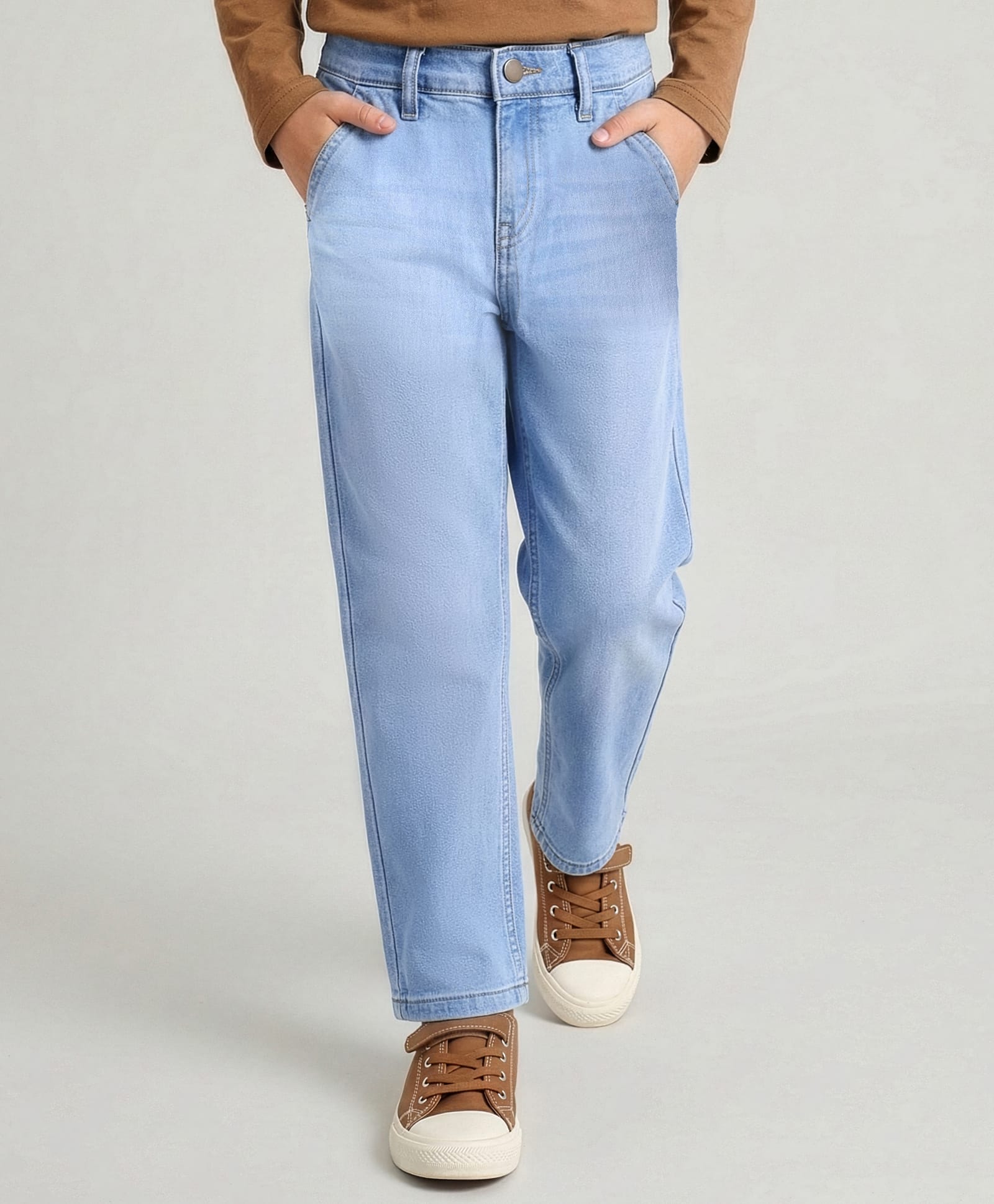 Primo Gino Cotton Woven Full Length Washed Jeans - Light Blue-picture-26