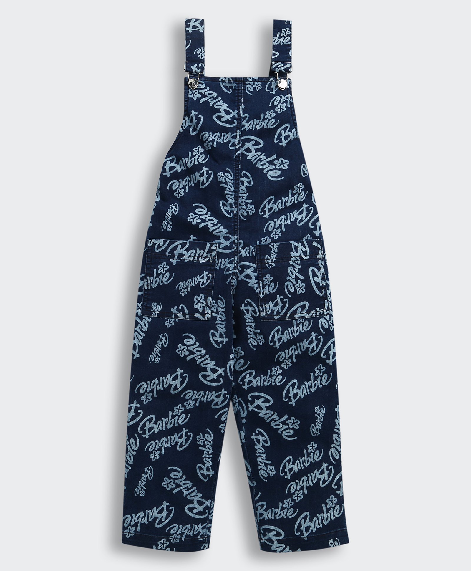 Barbie by Tiny Girl Cotton Sleeveless Typography Printed Dungaree - Dark Blue-picture-40