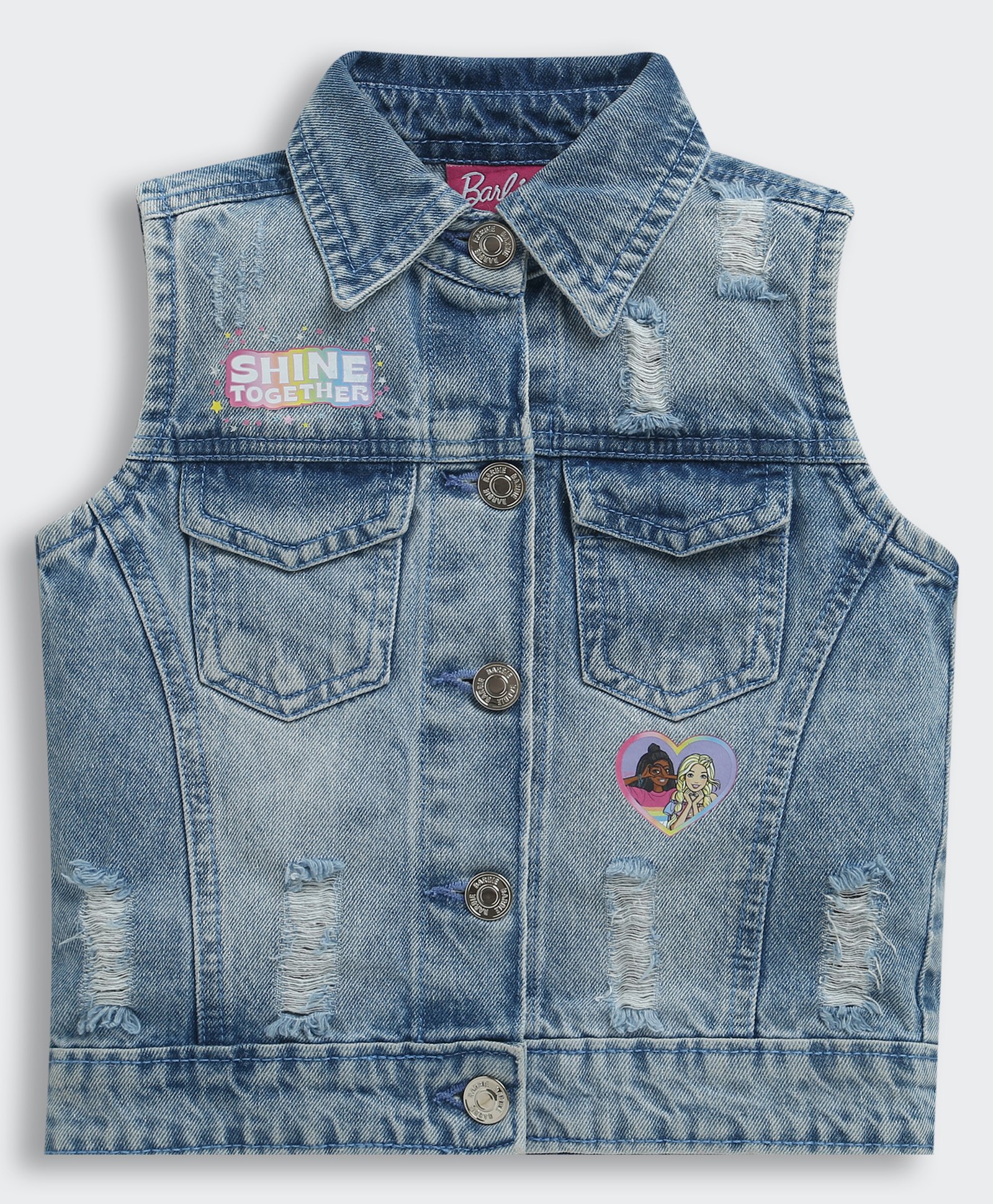 Barbie by Tiny Girl Mattel Featuring Sleeveless Barbie Character Printed Jacket - Light Blue-picture-12