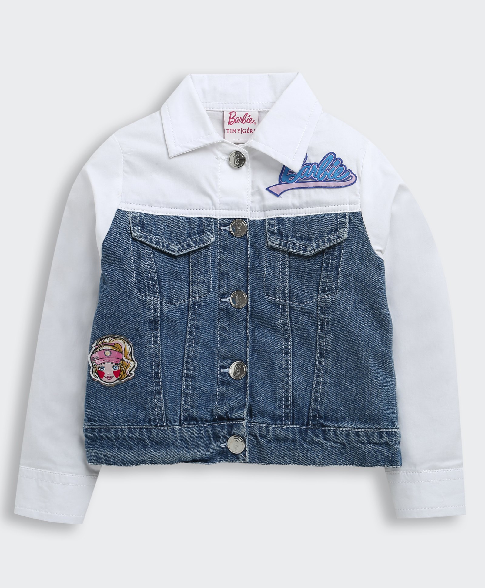 Barbie by Tiny Girl 100% Cotton Mattel Featuring Full Sleeves Barbie Patch Detailed Jacket - Blue-picture-22