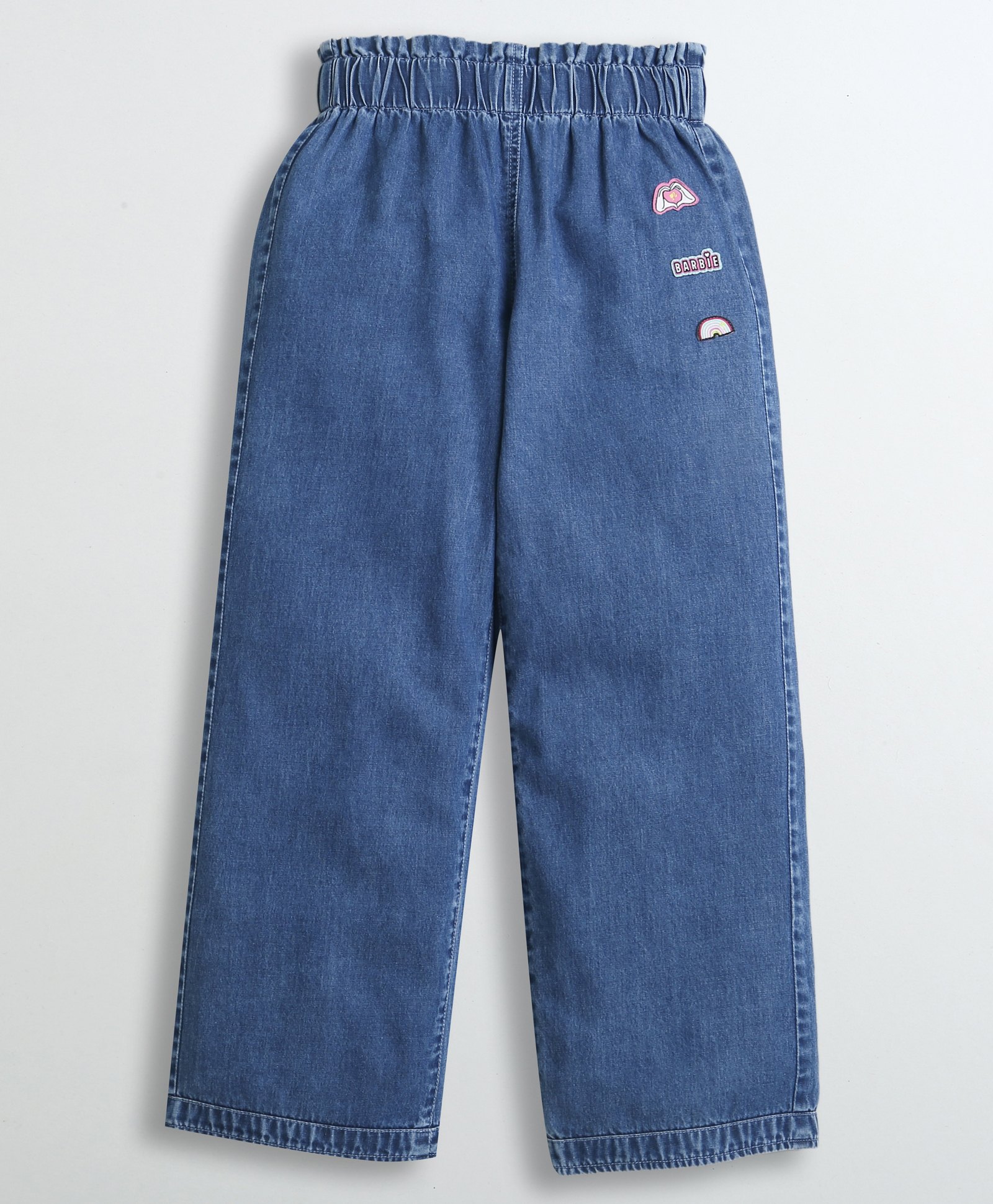 Barbie by Tiny Girl 100% Cotton Denim Heart & Rainbow Patch Detailed Jeans - Blue-image-8