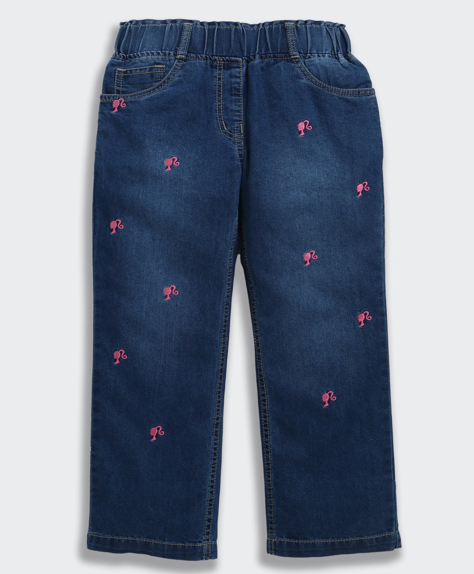 Barbie By Tiny Girl Cotton Denim Character Silhoutte Embroidered Jeans - Blue-image-10