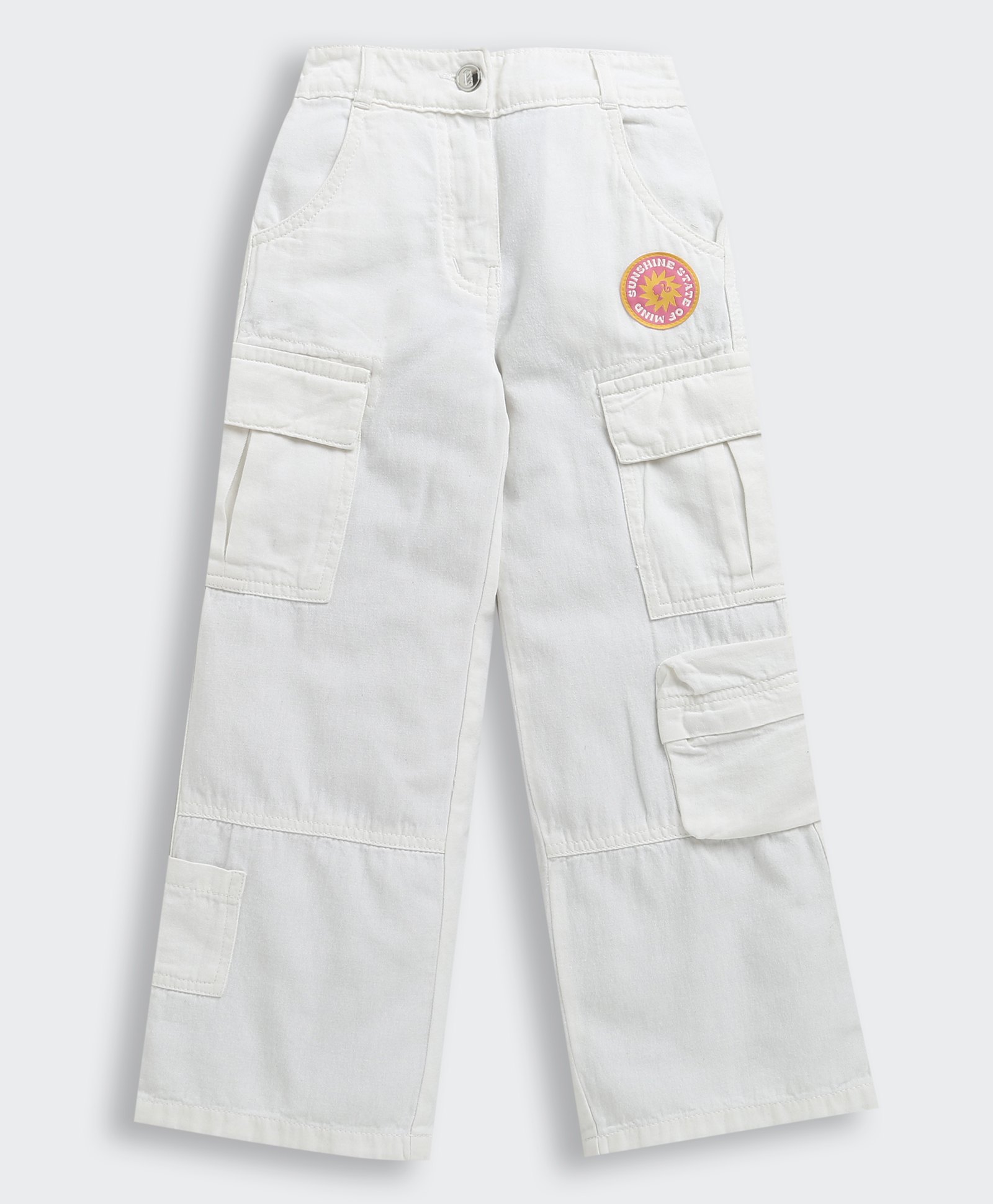 Barbie By Tiny Girl 100% Cotton Denim Sunshine State Of Mind Text Badge Detailed Jeans - White-picture-26