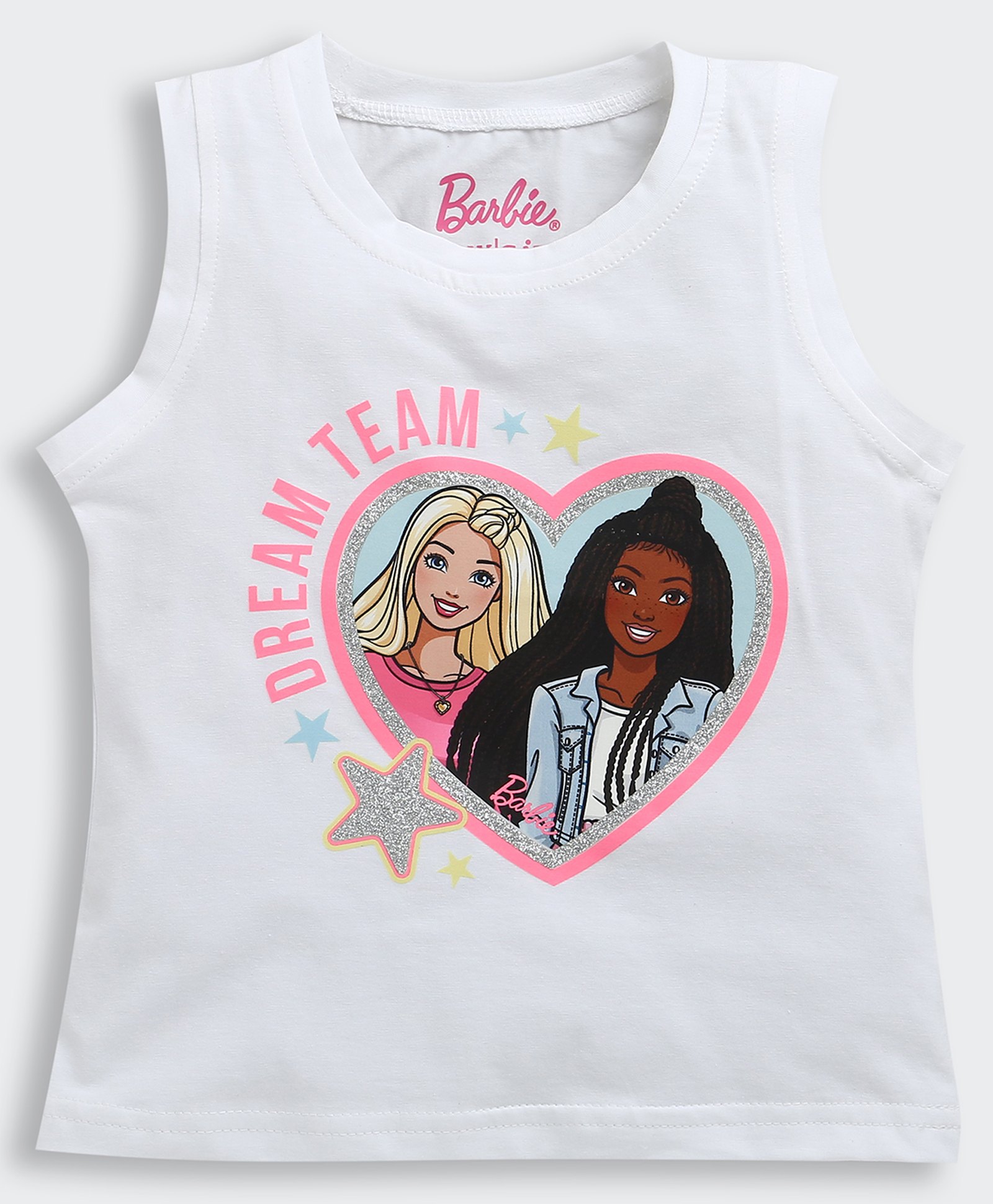 Barbie by Tiny Girl Cotton Sleeveless Characters Printed Top - White-picture-8